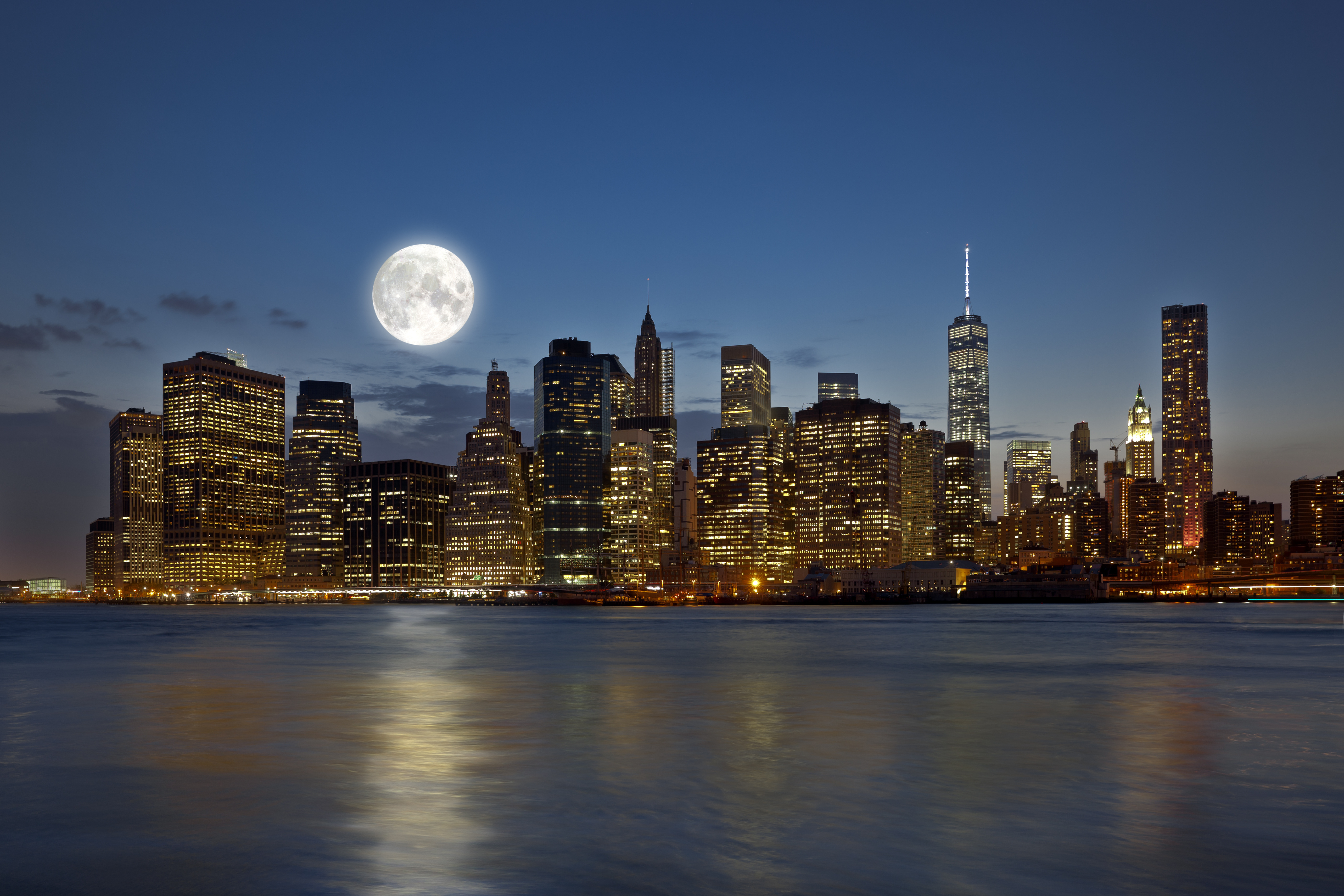 Full Moon over Manhattan Wallpaper, HD City 4K Wallpapers, Images