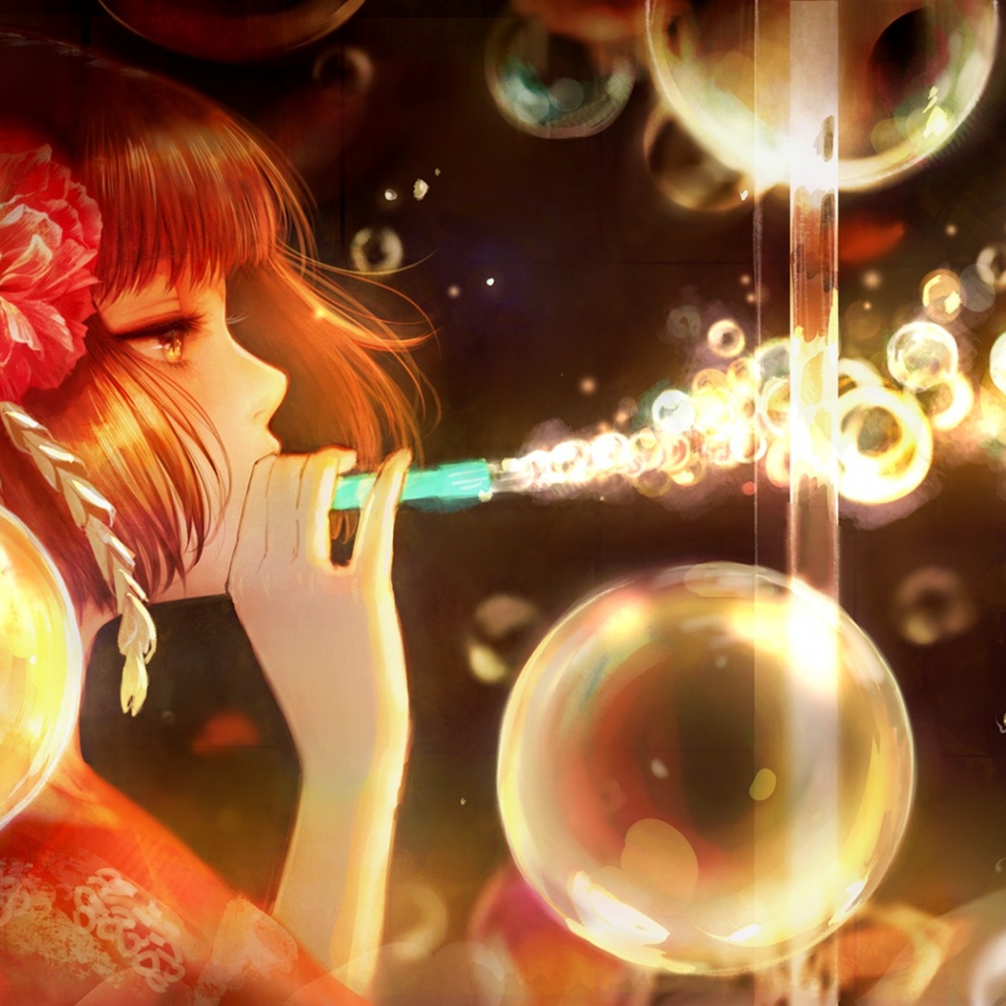 2048x2048 girl, anime, soap bubble Ipad Air Wallpaper, HD Anime 4K Wallpape...