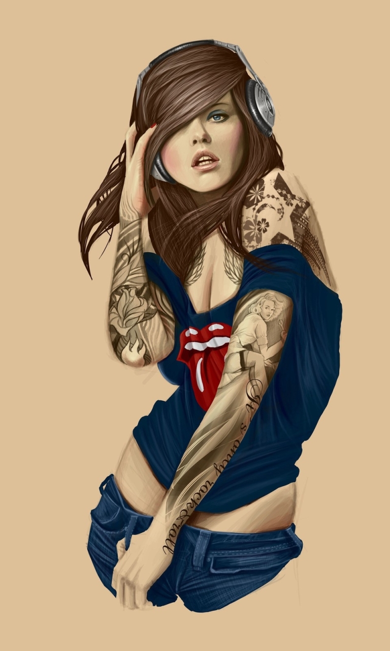 768x1280 girl, tattoos, headphones 768x1280 Resolution Wallpaper, HD Vector  4K Wallpapers, Images, Photos and Background - Wallpapers Den