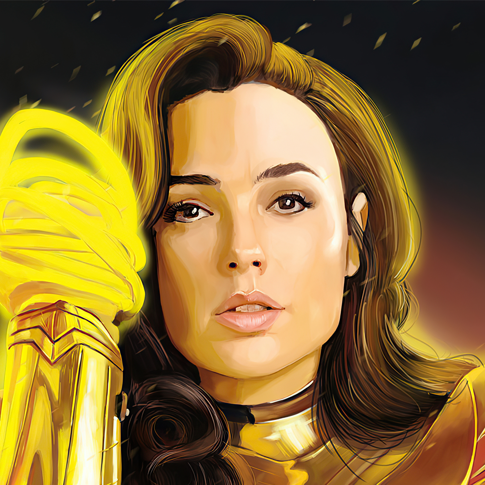 2048x2048 Resolution Gold Wonder Woman with Lasso of Truth Art Ipad Air