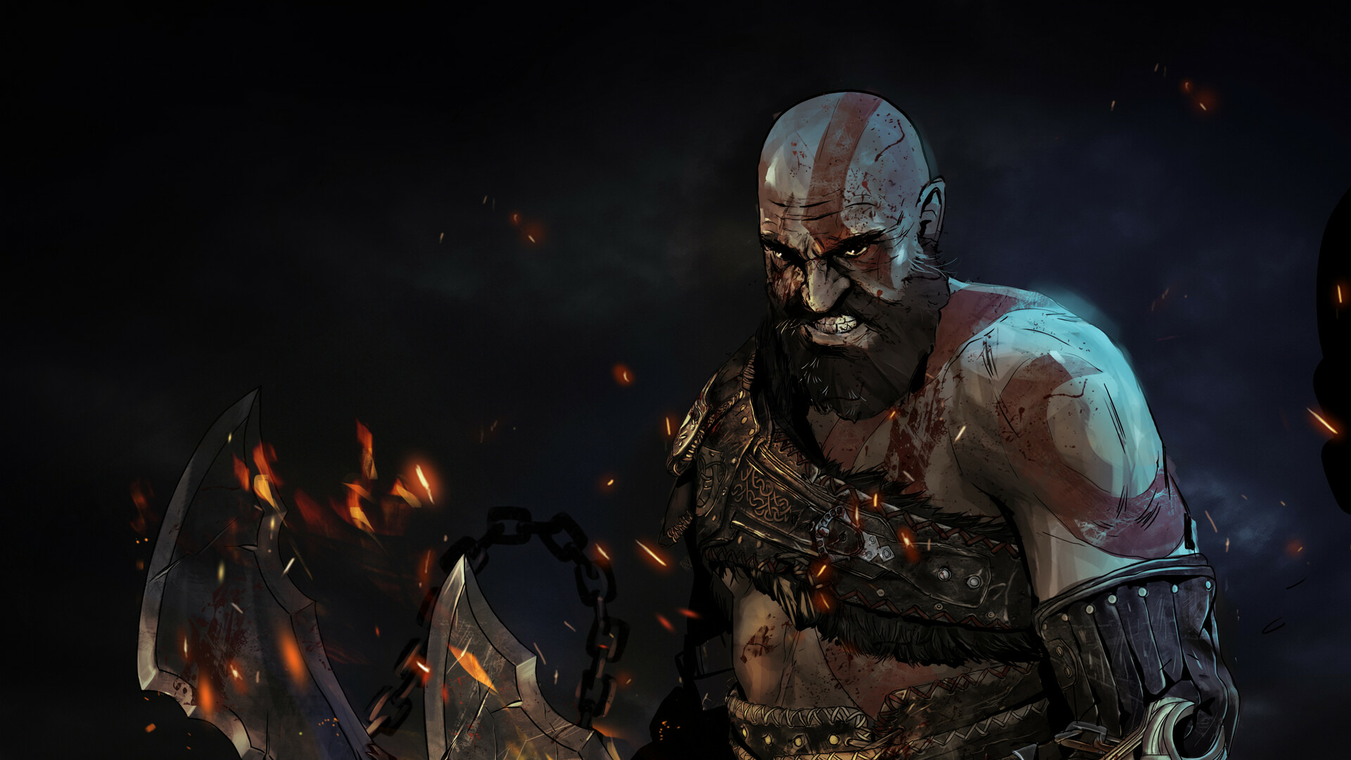 1920x1080 Resolution HD Kratos God of War Ragnarök Cartoon Art 1080P ...