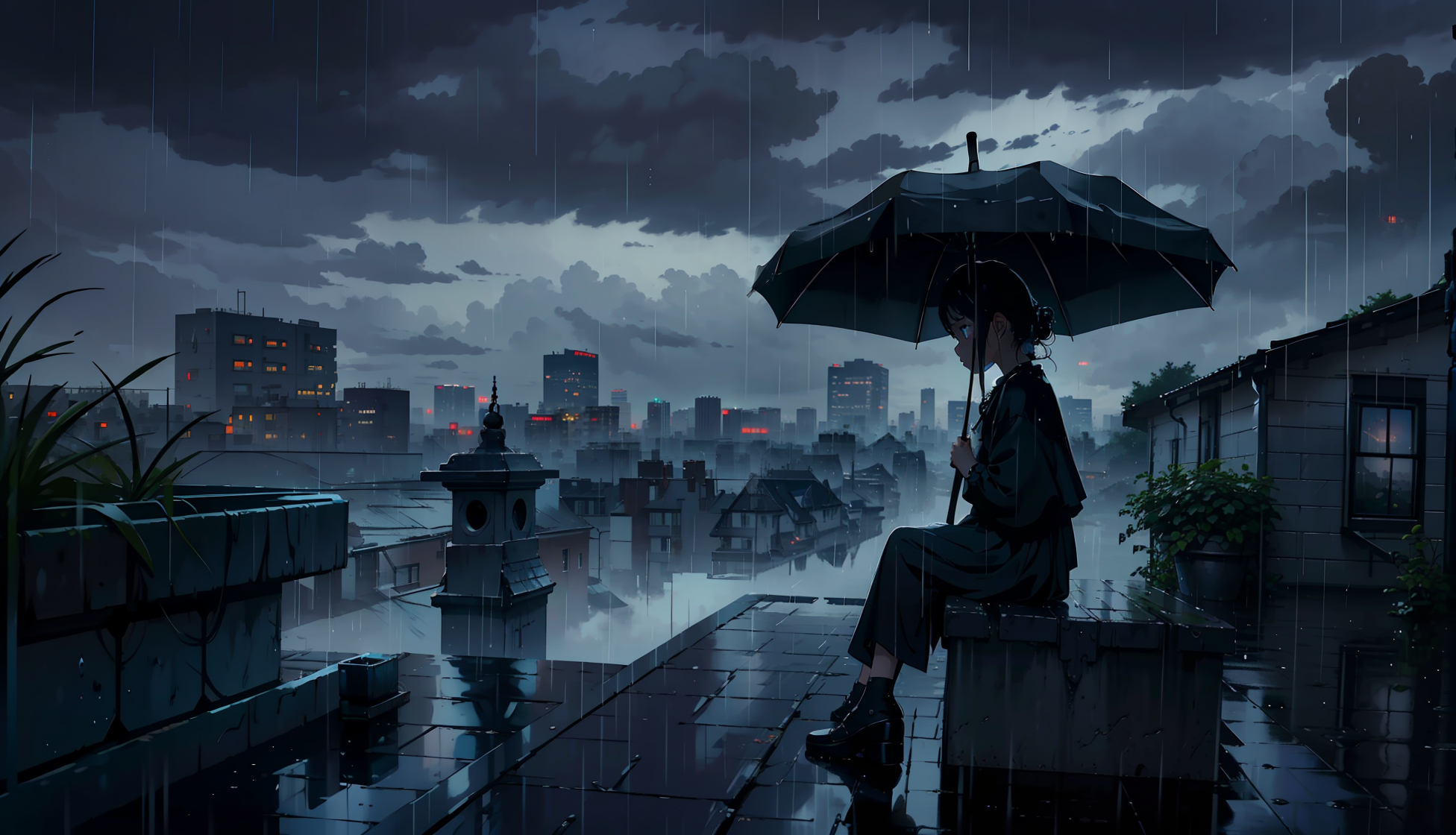 HD Sad Anime Girl in Dark Rain Wallpaper HD Artist 4K Wallpapers Images  and Background  Wallpapers Den