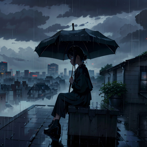 512x512 HD Sad Anime Girl in Dark Rain 512x512 Resolution Wallpaper, HD ...