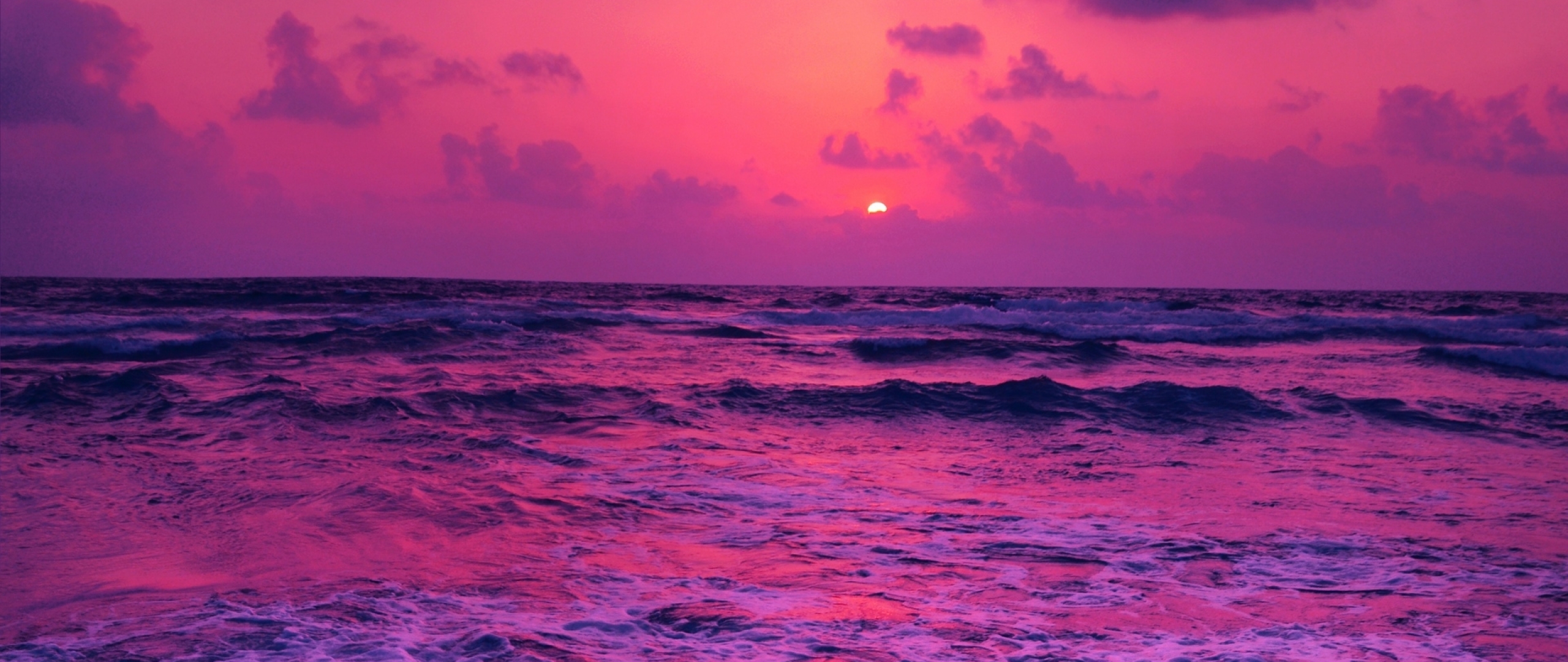 2560x1080 Horizon Pink Sunset Near Sea 2560x1080 Resolution Wallpaper