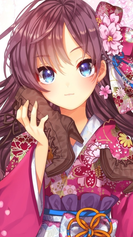 540x960 Resolution idolmaster cinderella girls, kimono, sakura 540x960 ...