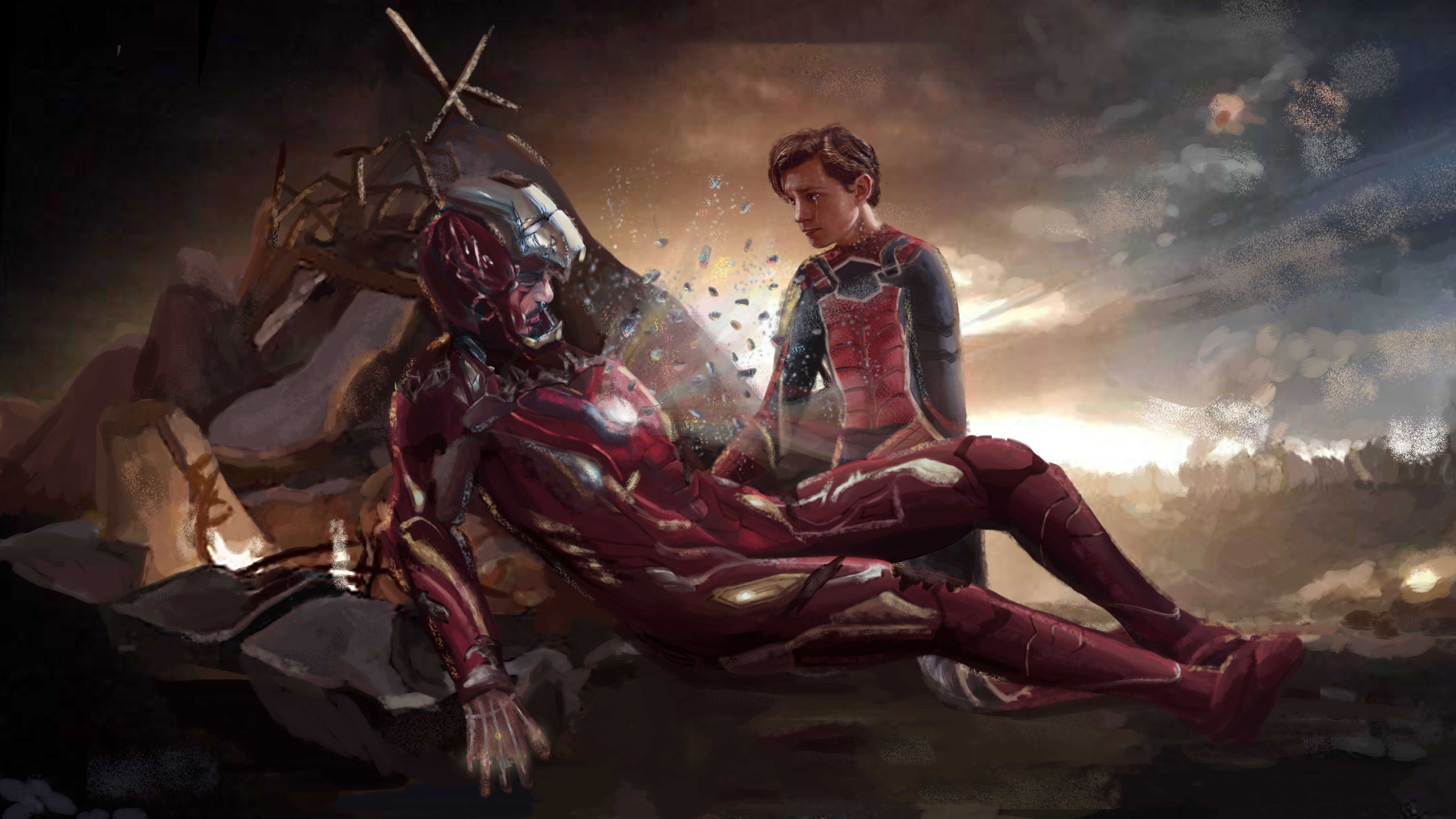 7680x4320 Iron Man  and Spiderman  Last Scene Art 8K 