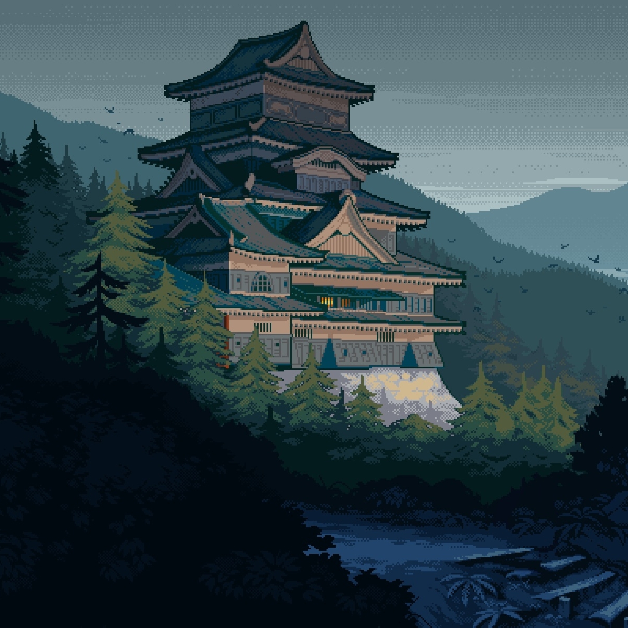 2048x2048 Japanese Castle Pixel Art Ipad Air Wallpaper, HD Artist 4K ...