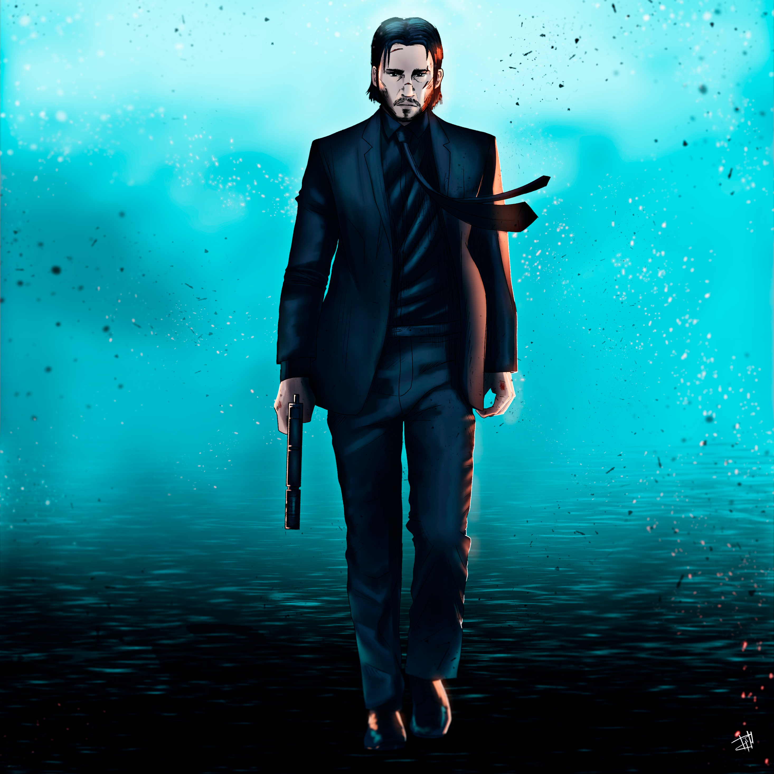 2932x2932 John Wick Art Ipad Pro Retina Display Wallpaper Hd