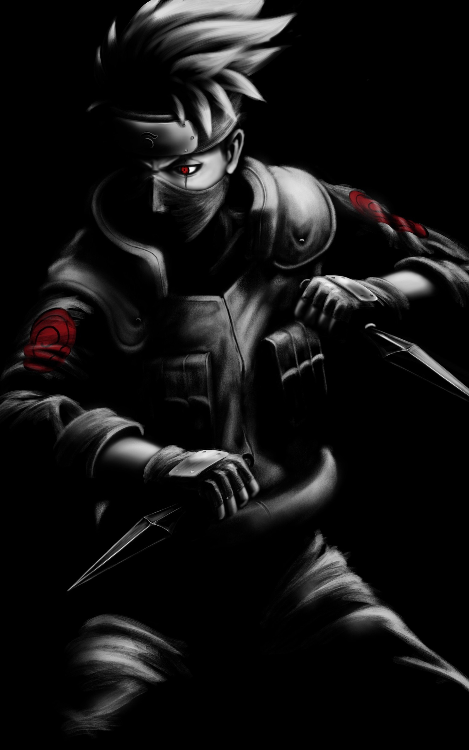 1600x2560 Kakashi Hatake HD Naruto Dark Black Art 1600x2560 Resolution