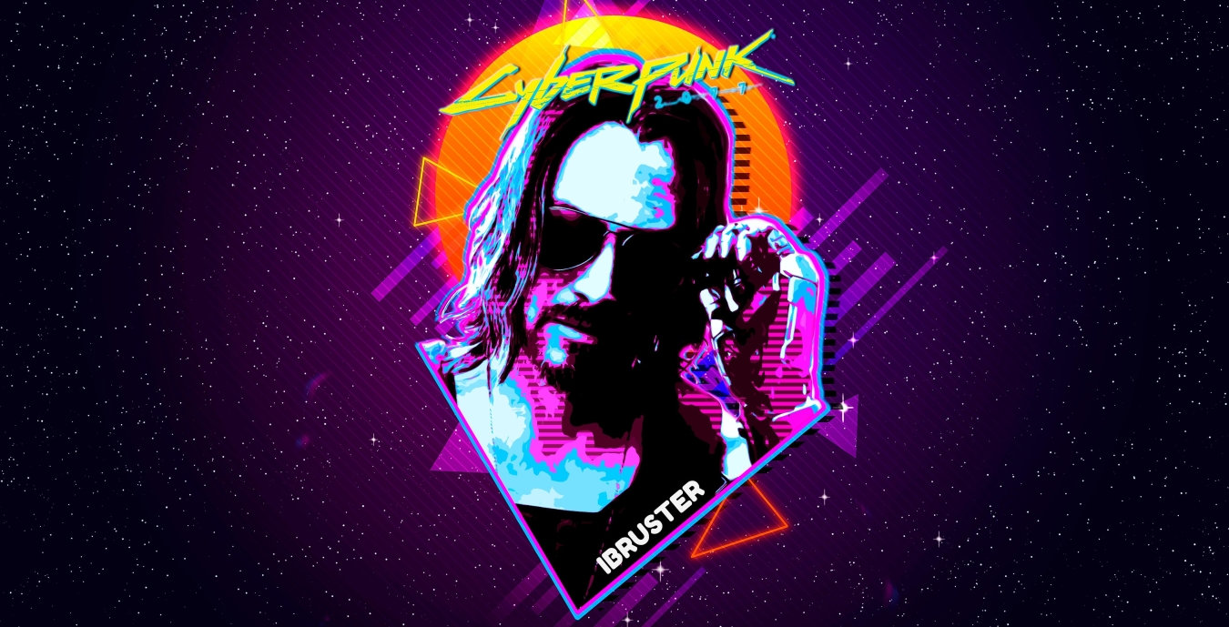 1350x689 Keanu Reeves Cyberpunk 2077 Retro Art 1350x689 Resolution