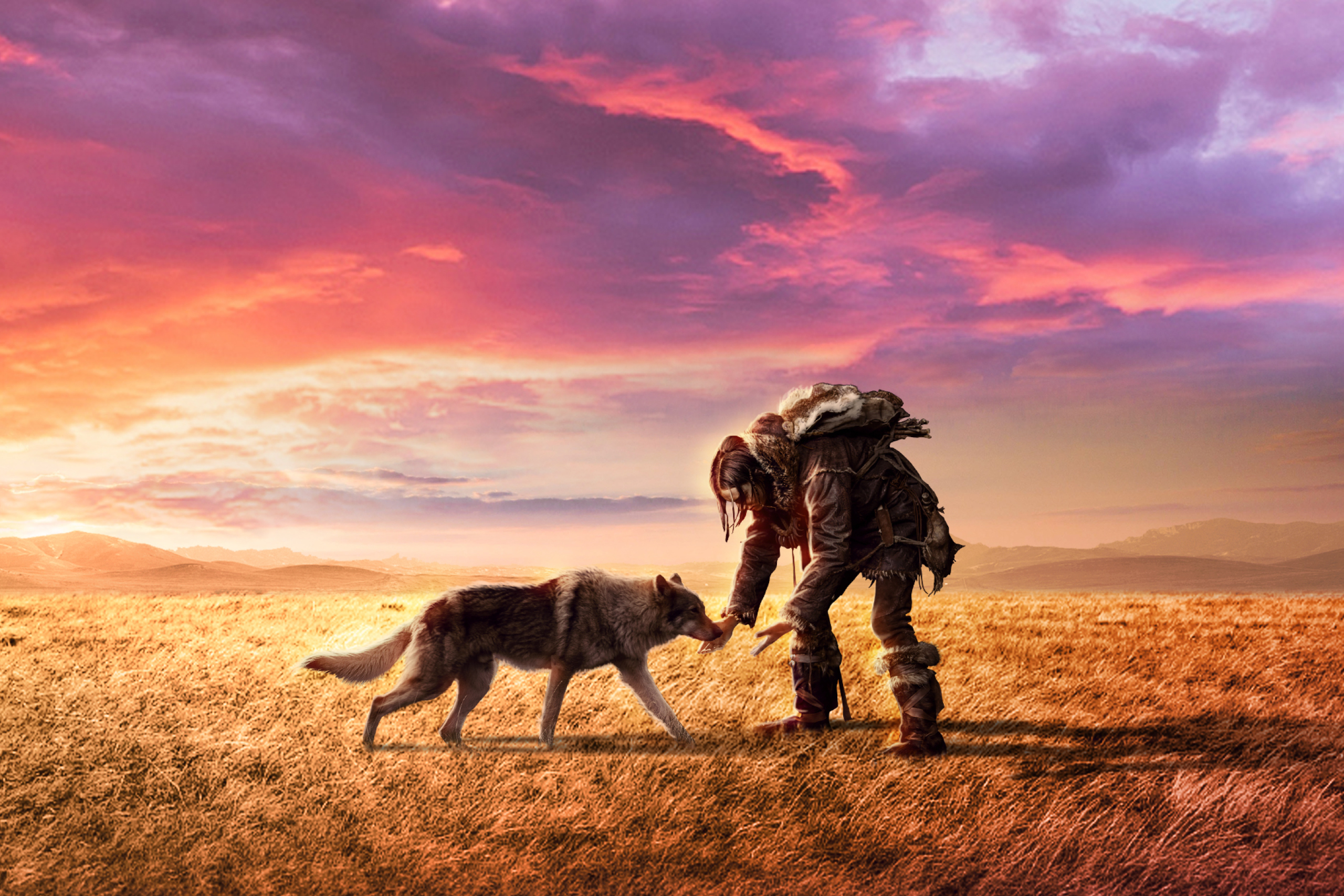 2560x1707 Resolution Kodi Smit-McPhee and Wolf Still From Alpha 2018