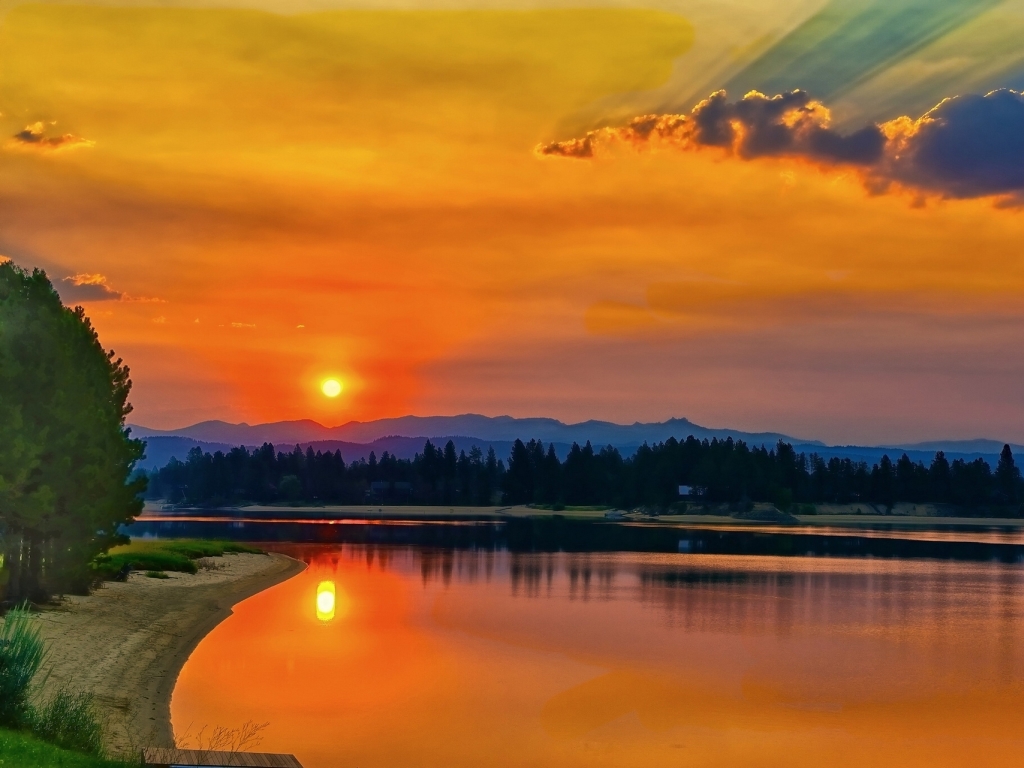 1024x768 Lake Cascade HD Sunset 1024x768 Resolution ...