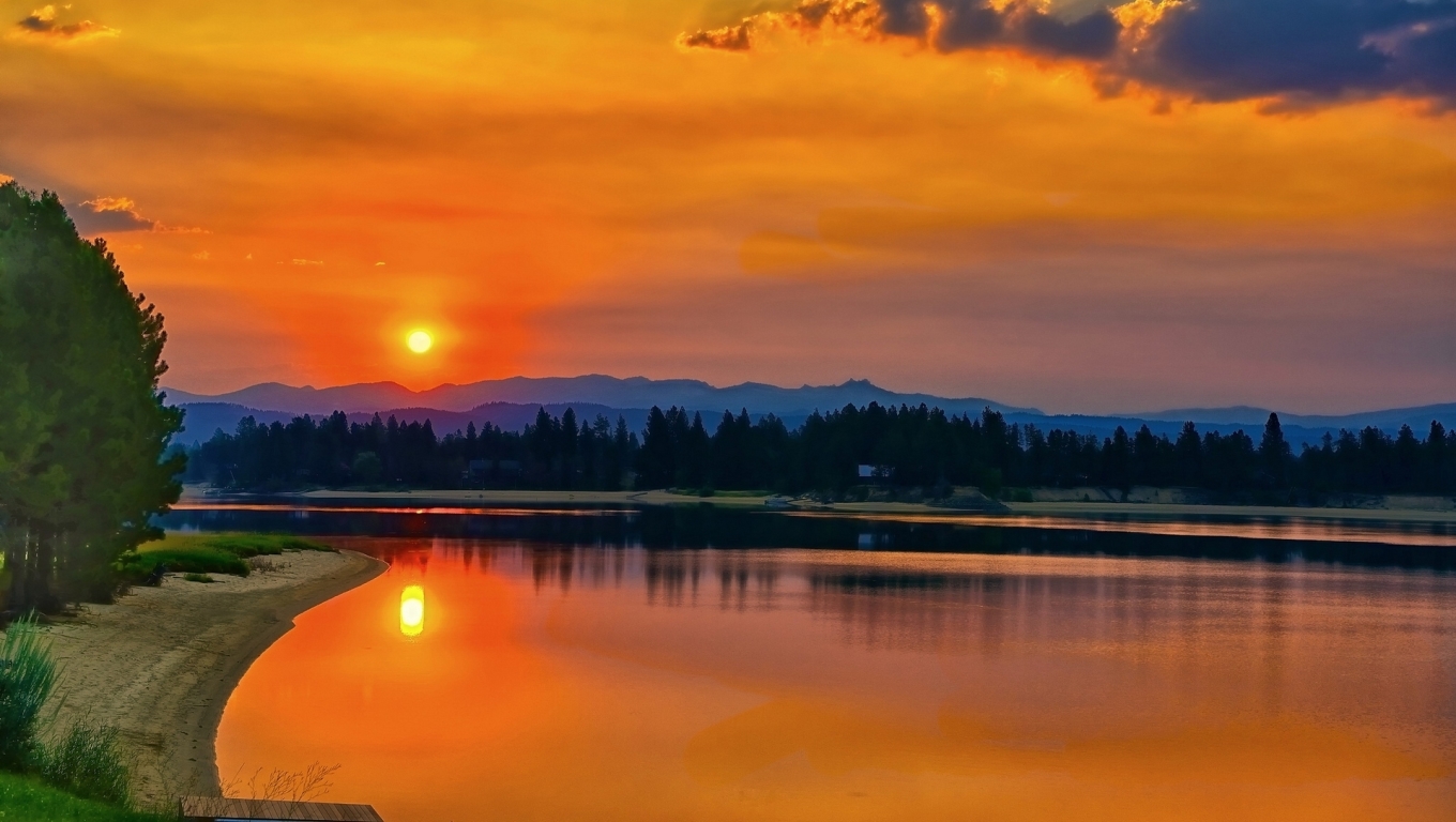 1360x768 Lake Cascade HD Sunset Desktop Laptop HD Wallpaper, HD Nature