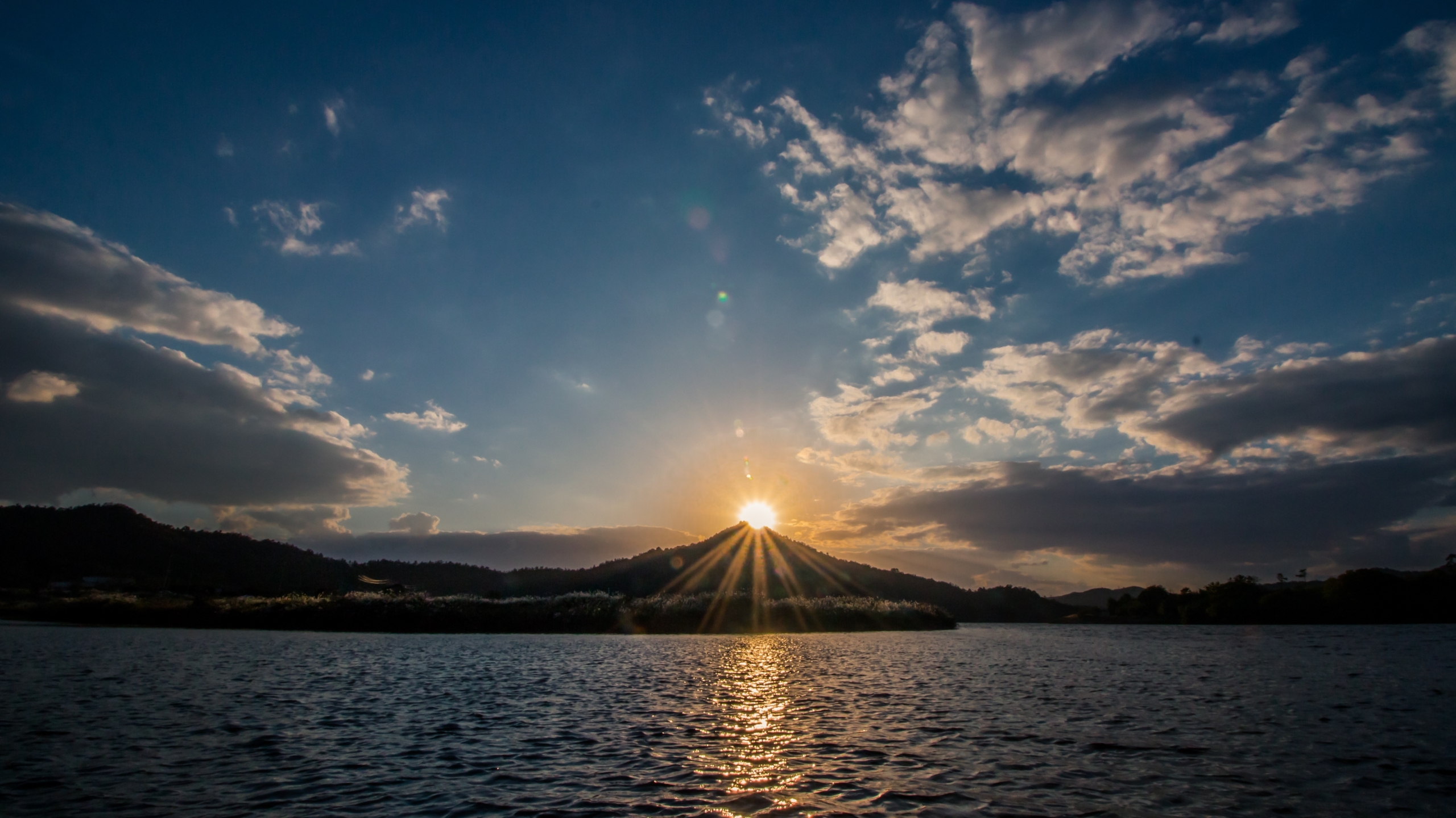 2560x1440 Sunset, Lake, Mountains 1440P Resolution Wallpaper, HD Nature