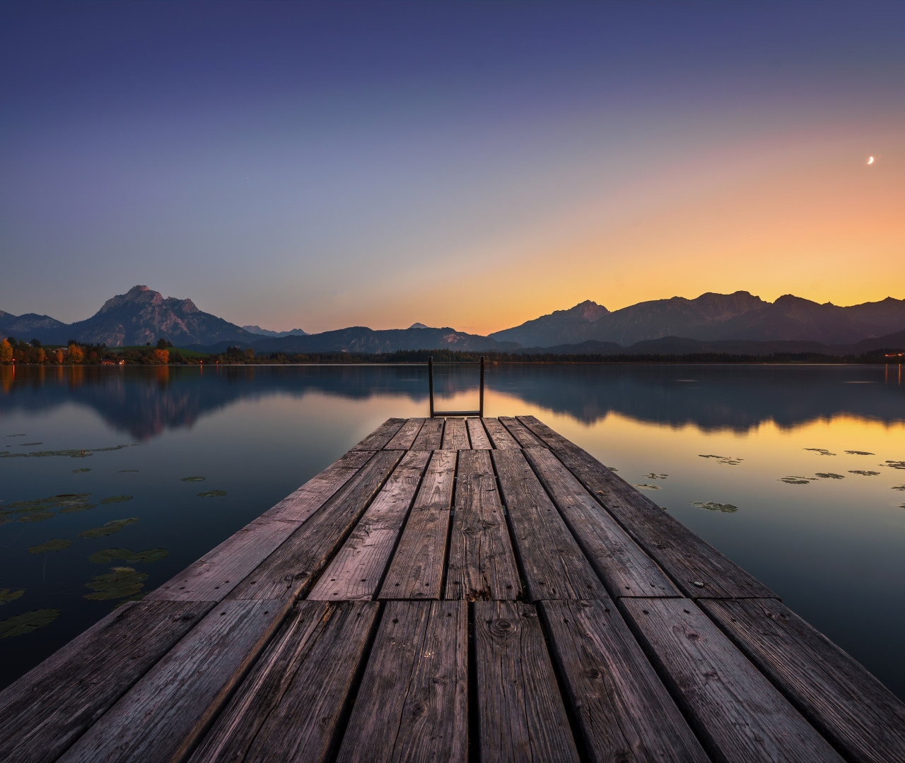 1280x1080 Lake Pier And Mountain Sunset 1280x1080 Resolution Wallpaper