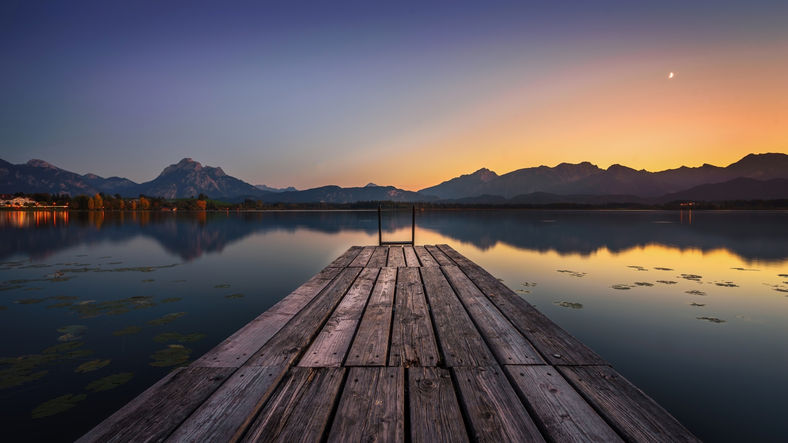 1600x900 Lake Pier And Mountain Sunset 1600x900 Resolution Wallpaper