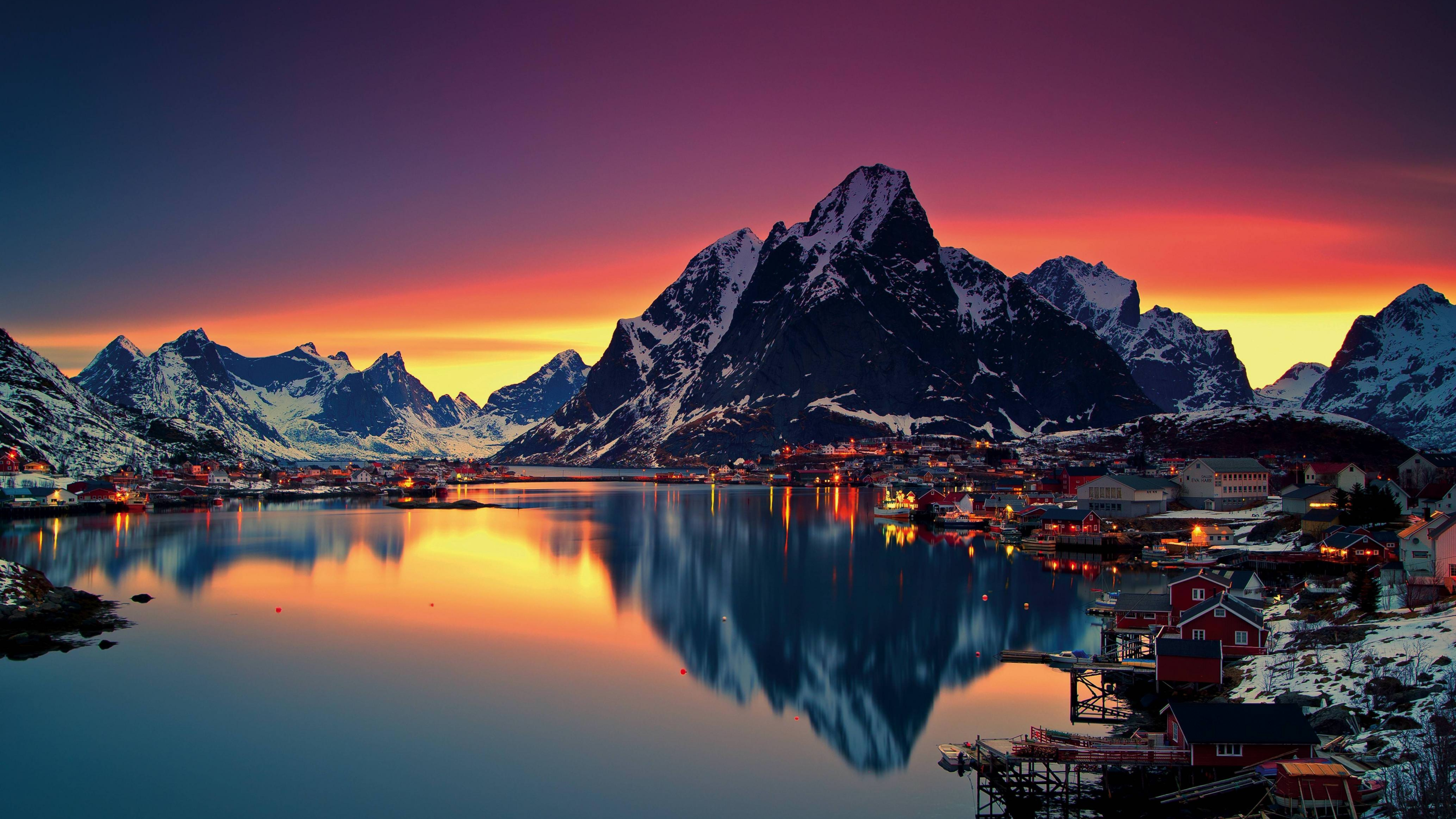 7680x4320 Lofoten Sunrise Near Sea Mountains Norway Island 8K Wallpaper