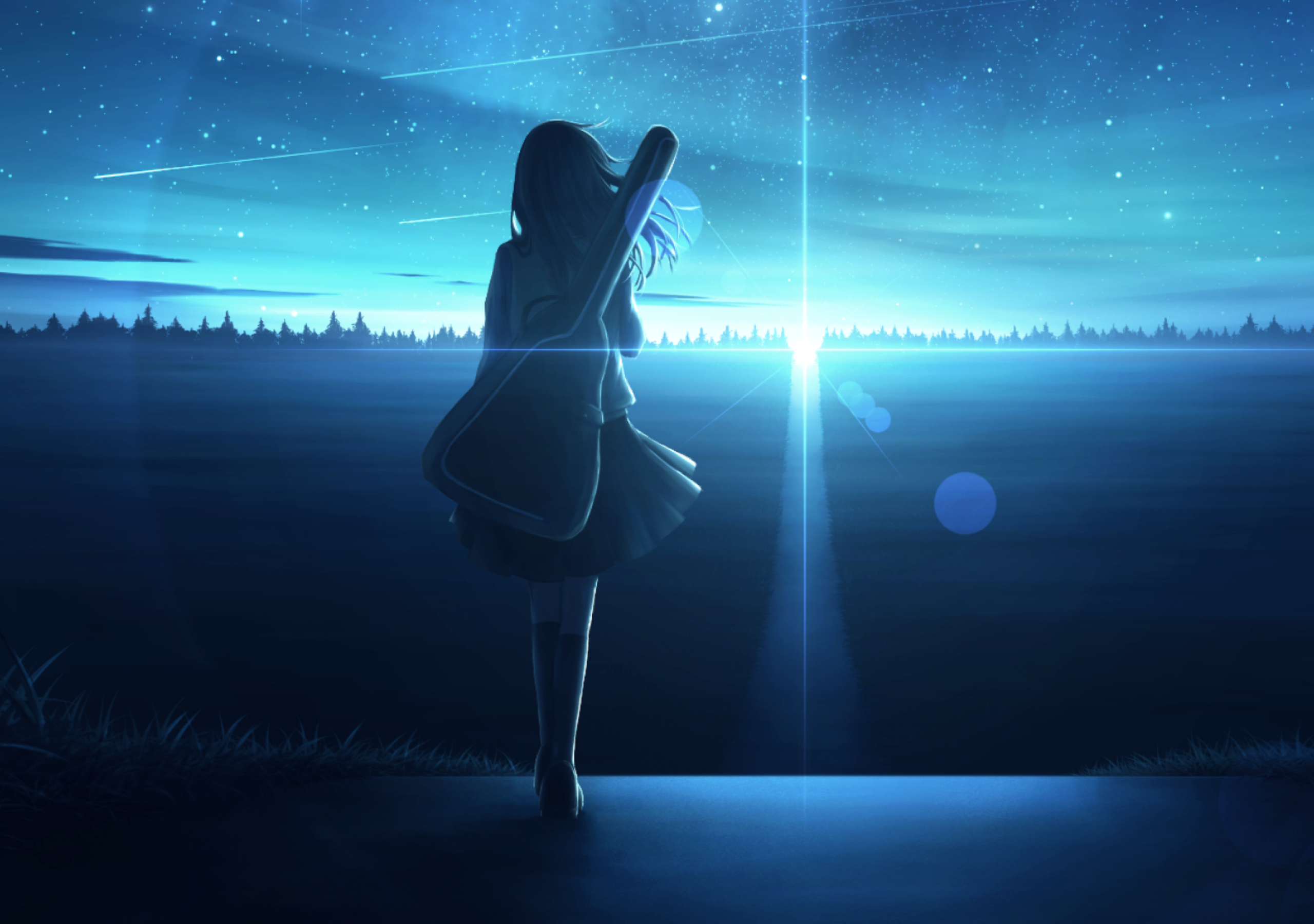 2560x1800 Resolution Lonely Anime Girl in Sunset 2560x1800 Resolution ...