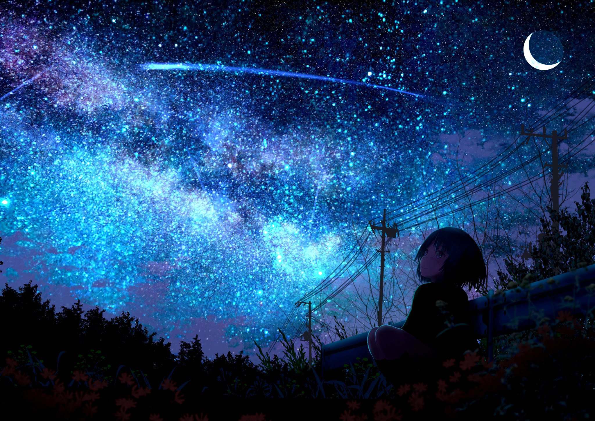 Anime Night Sky Wallpaper | 1500x1000 | ID:51713 - WallpaperVortex.com