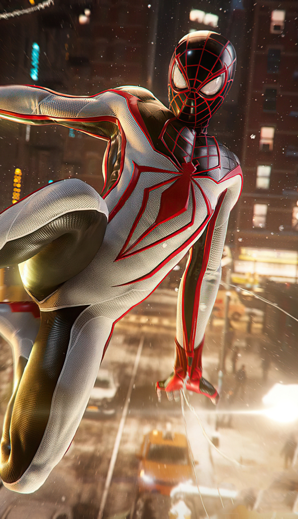 604x1050 Marvels Spiderman Miles Morales White Suit 604x1050 Resolution ...