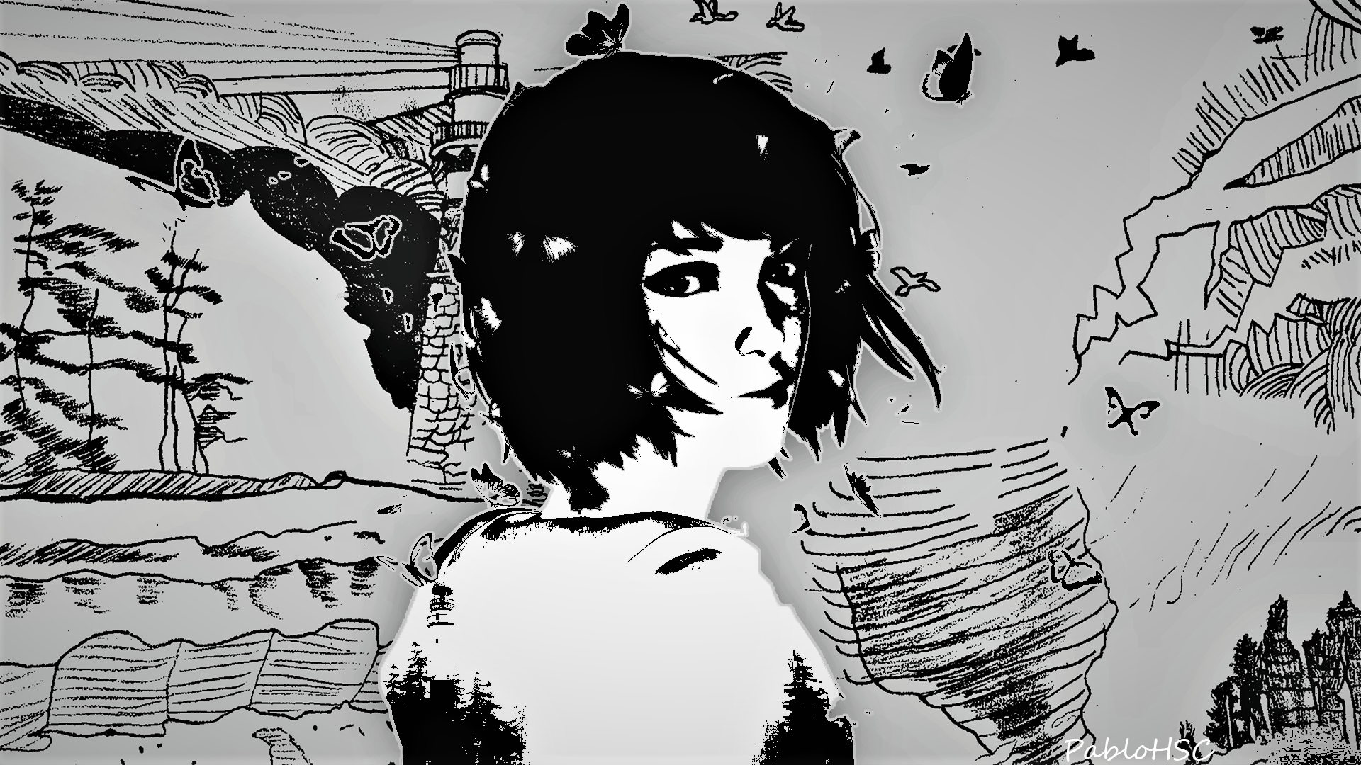 1142667 illustration, monochrome, dark, anime, darkness, sketch,  screenshot, computer wallpaper, black and white, monochrome photography,  fictional character - Rare Gallery HD Wallpapers