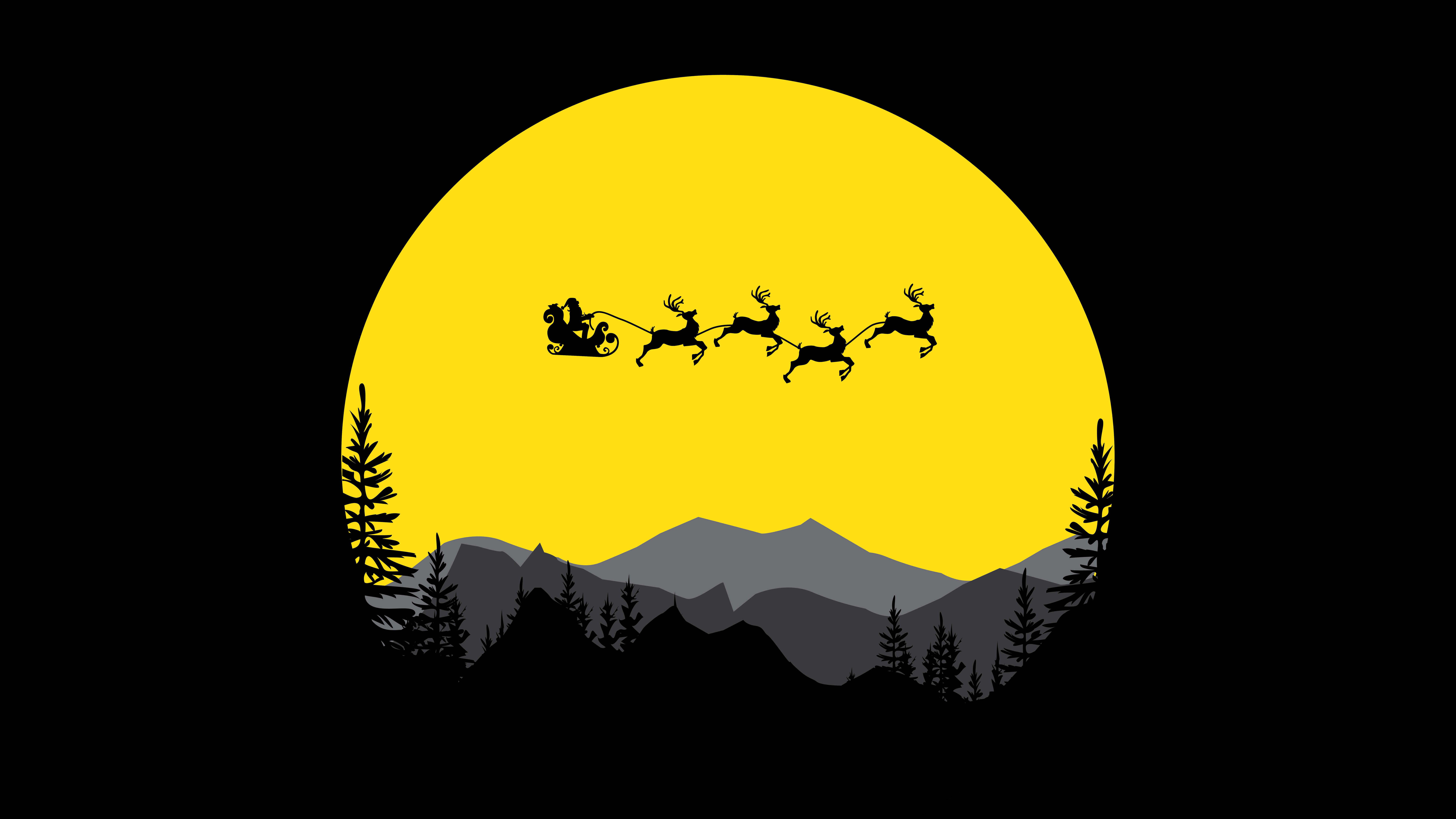 Wallpaper minimalism Santa the dark background sitting at the Christmas  tree images for desktop section новый год  download