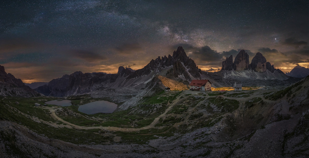 1026x526 Resolution Milky Way above Tre Cime di Lavaredo HD Italy