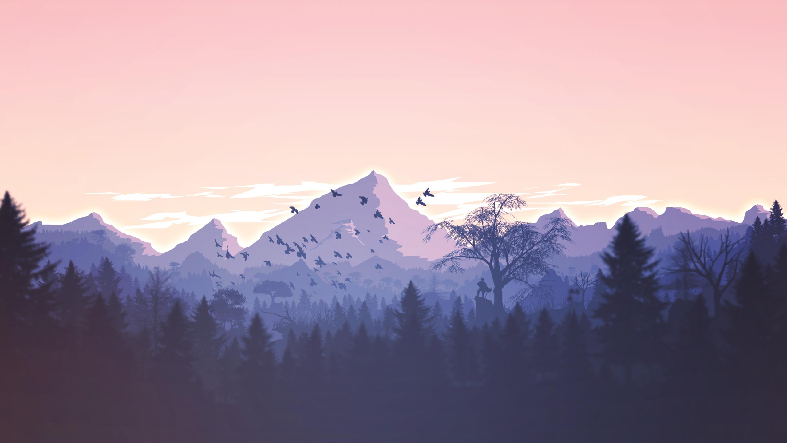 Download Minimalism  Birds Mountains Trees Forest 1366x768 