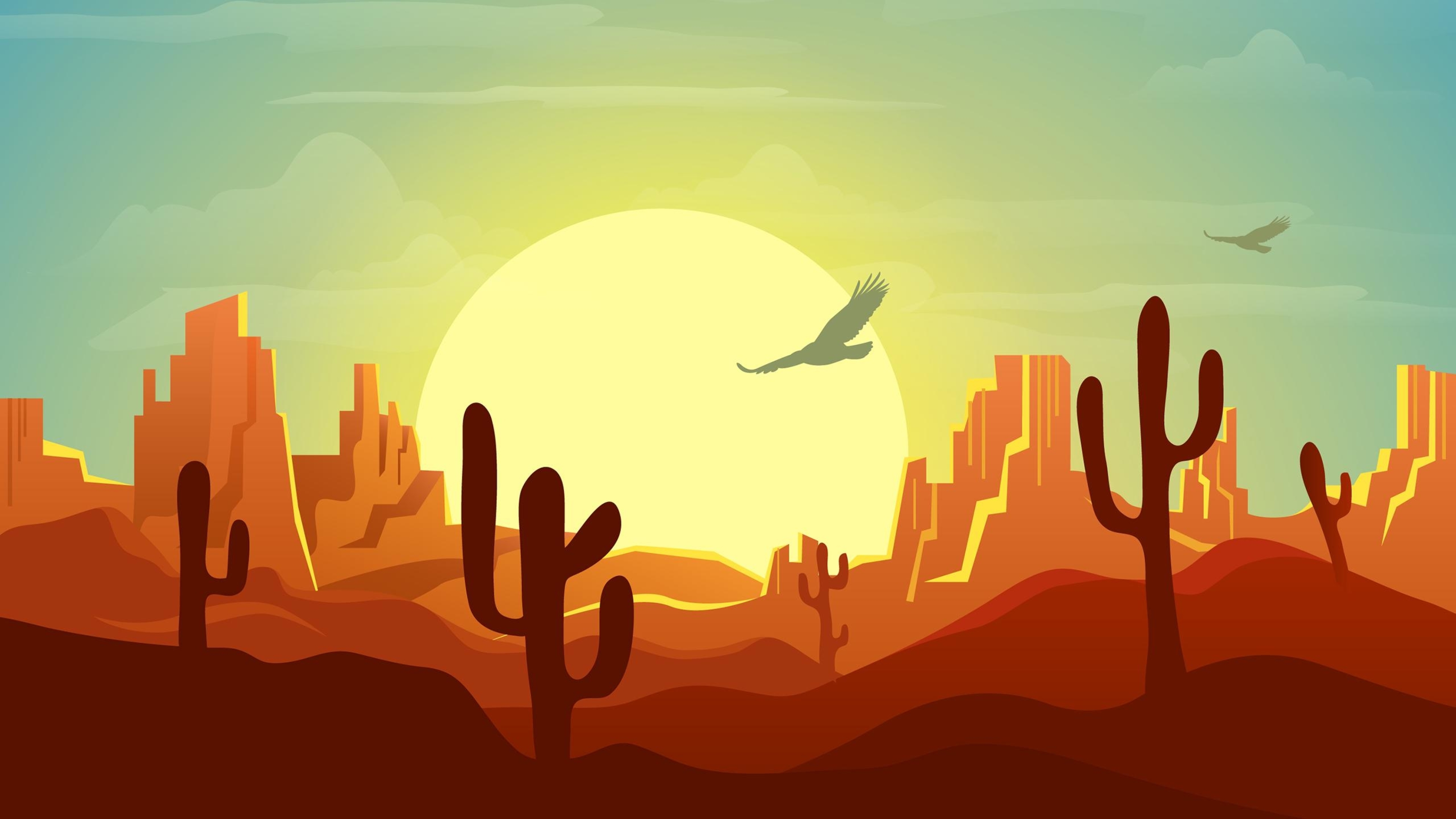 3840x2160 Minimalist Desert at Sunset 4K Wallpaper, HD Artist 4K