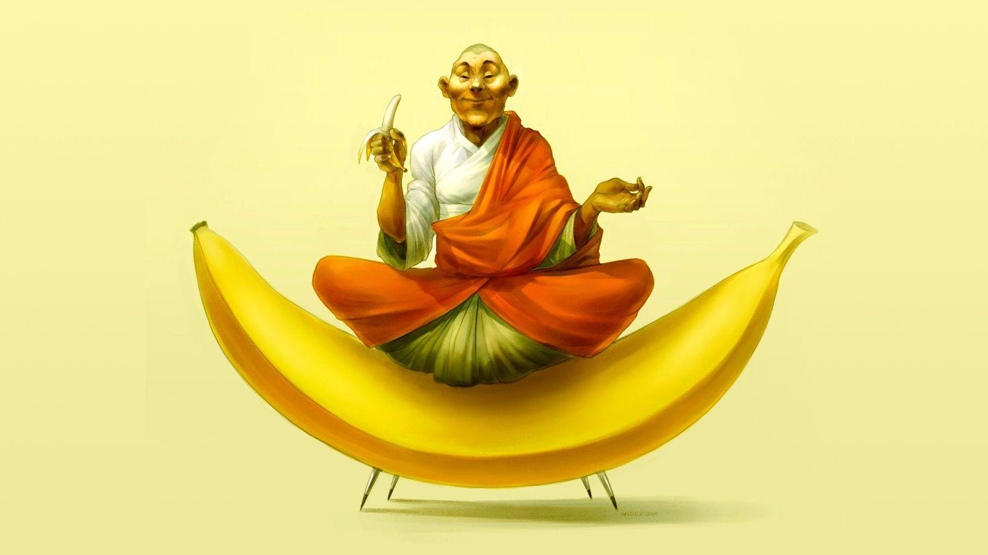 1920x1080 Monk Is Sitting On Banana Funny 1080P Laptop Full HD Wallpaper,  HD Artist 4K Wallpapers, Images, Photos and Background - Wallpapers Den