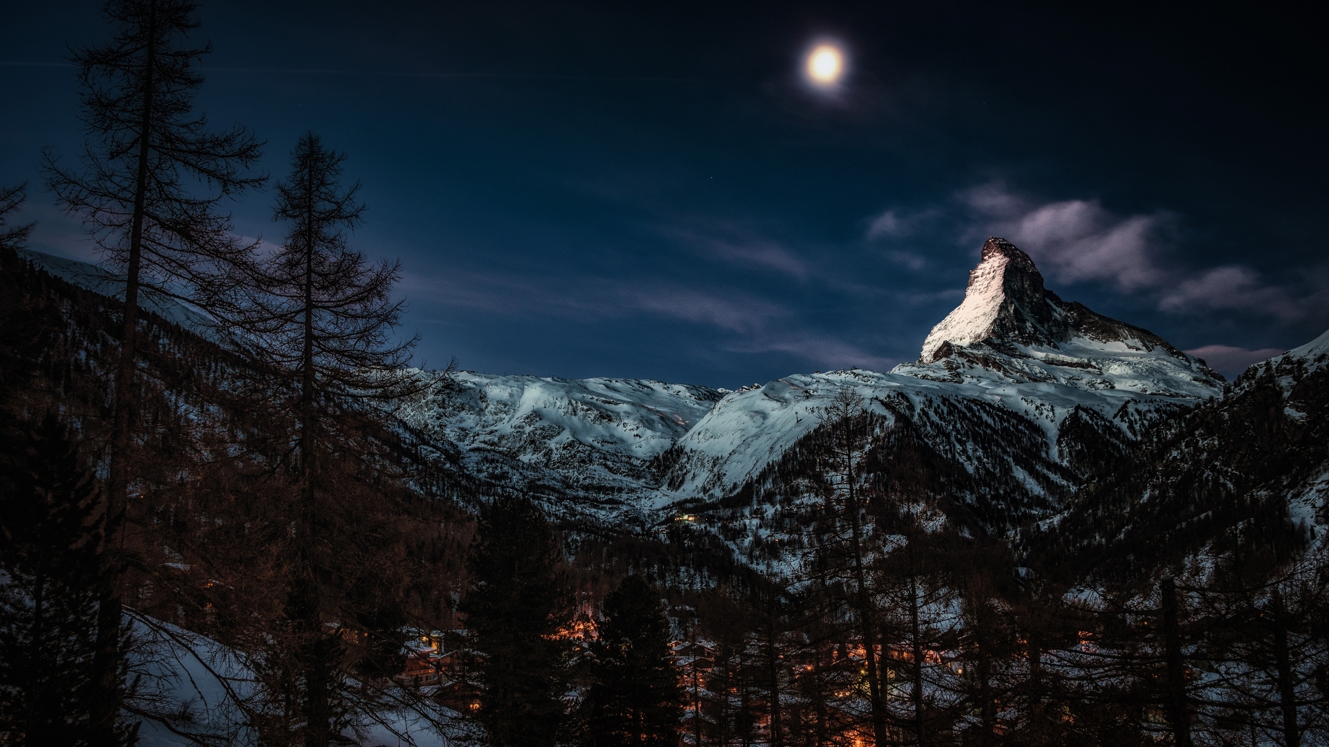 1920x1080 Moon At Pick Of Winter Mountains 1080p Laptop Full Hd