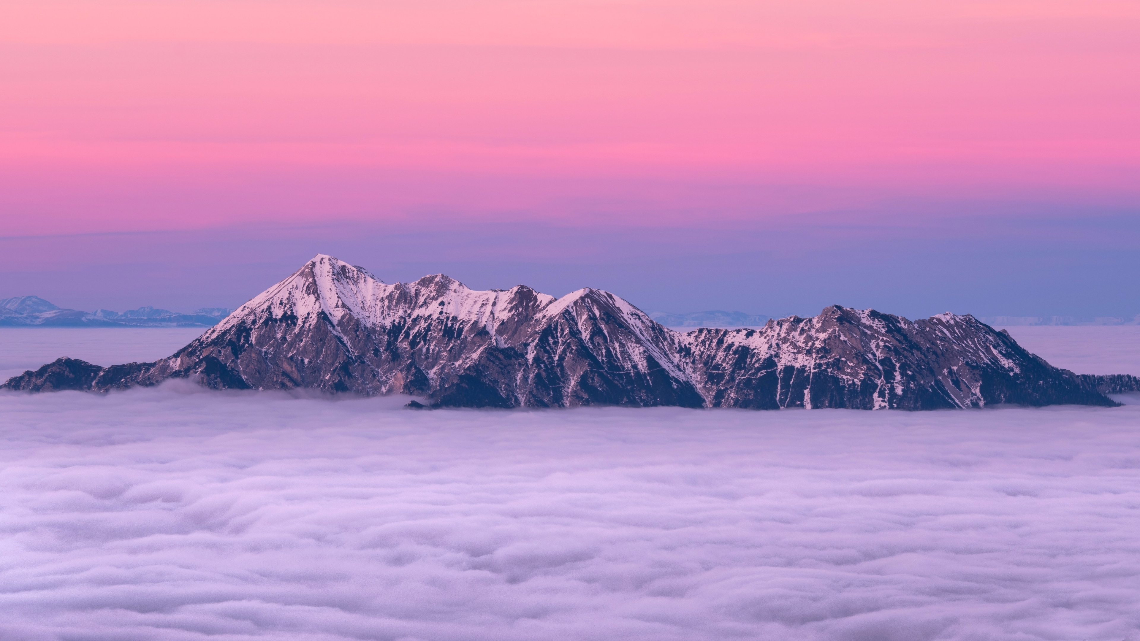 3840x2160 Mountain Peaks Fog And Pink Clouds 4k Wallpaper Hd Nature 4k