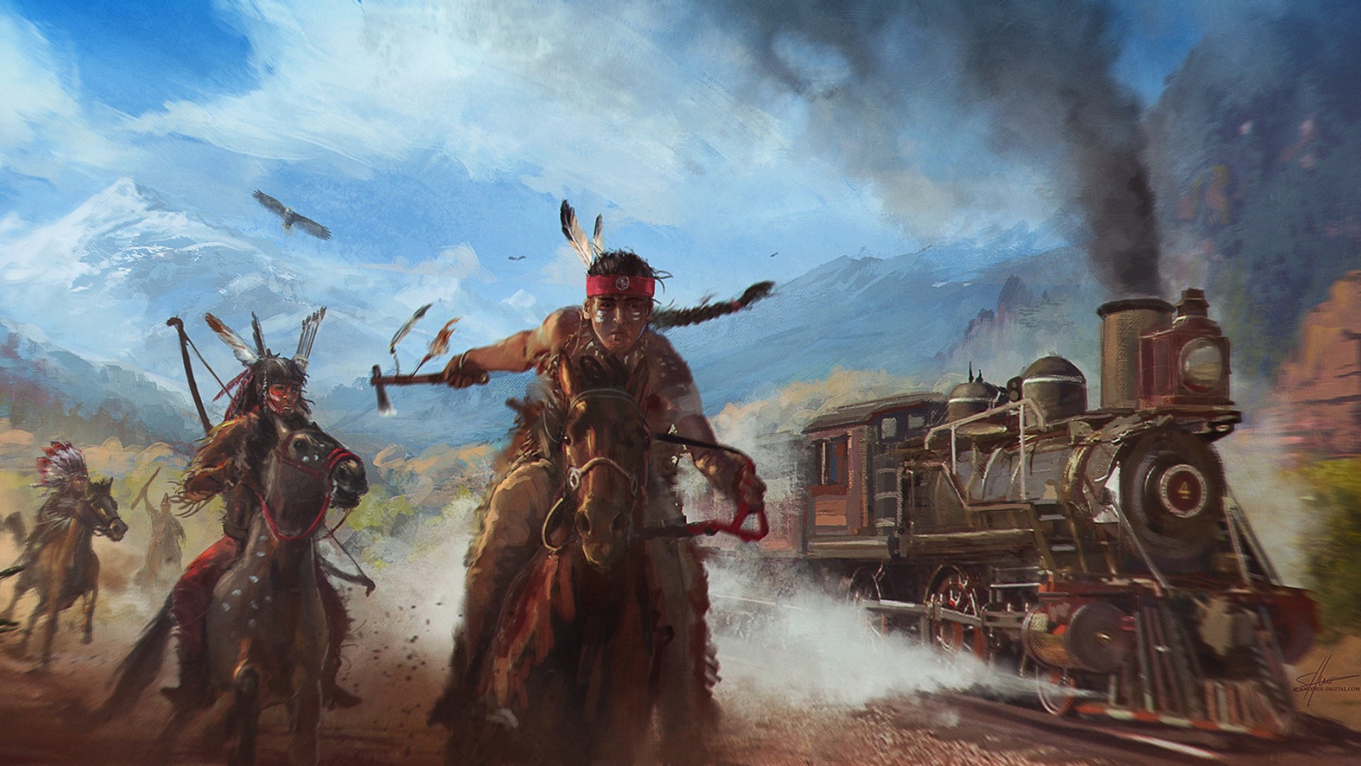 Native American Train Chasing Art Wallpaper, HD Artist 4K Wallpapers,  Images, Photos and Background - Wallpapers Den