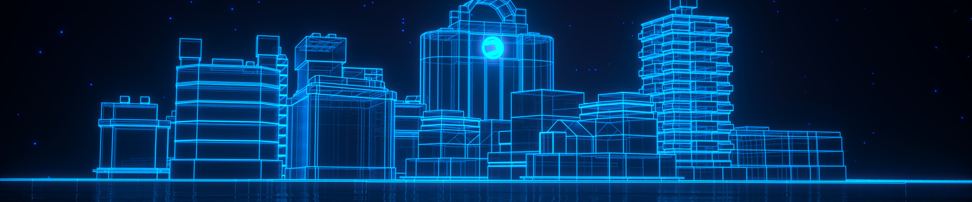 1920x400 Resolution Neon Blue Light 3D Architecture 1920x400 Resolution