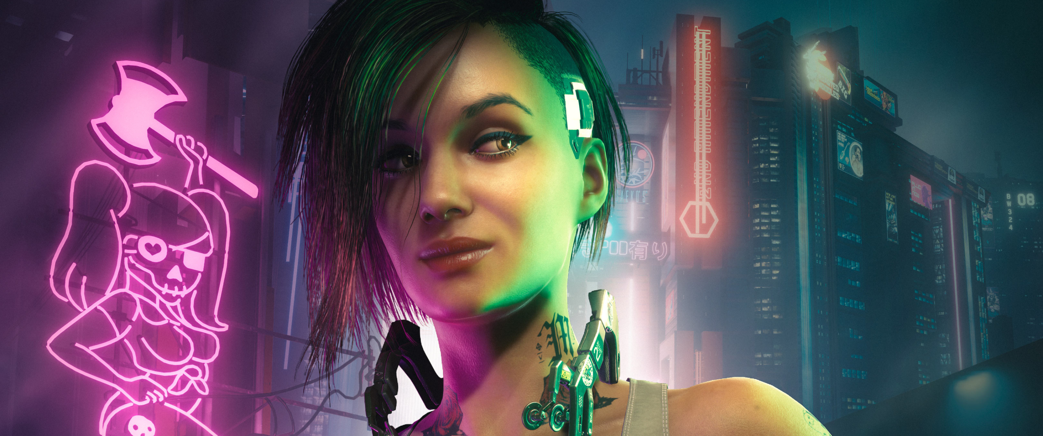 3440x1440 Cyberpunk Neon Girl Digital Art UltraWide Quad HD 1440P