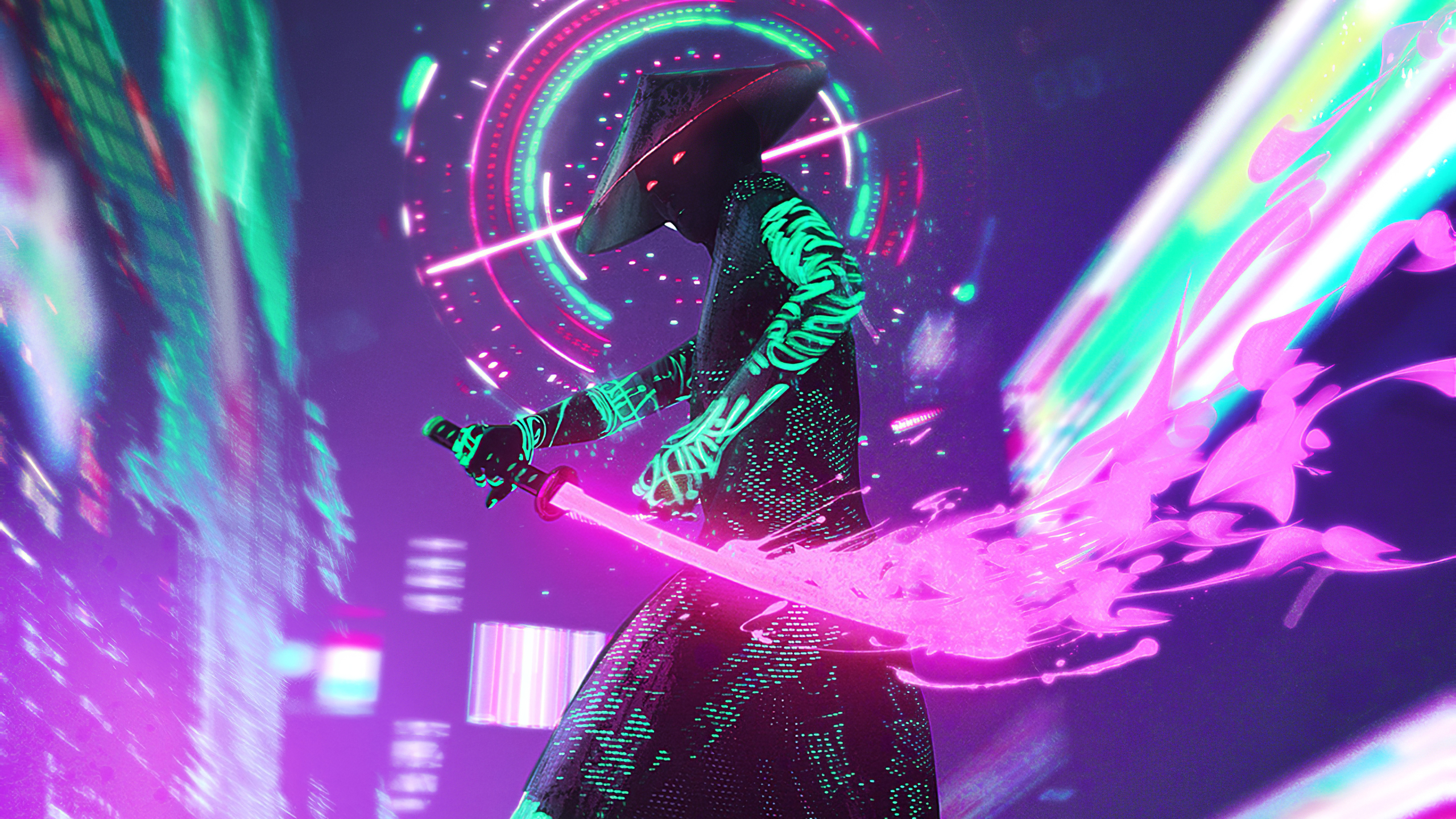 2560x1440 Neon Samurai Cyberpunk 1440P Resolution ...