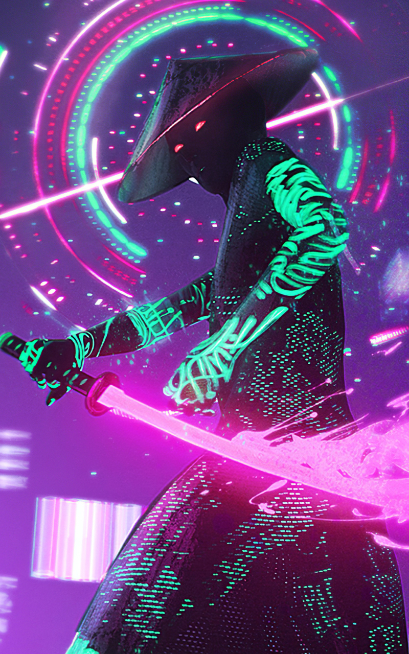 800x1280 Neon Samurai Cyberpunk Nexus 7samsung Galaxy Tab 10note Android Tablets Wallpaper Hd 1761