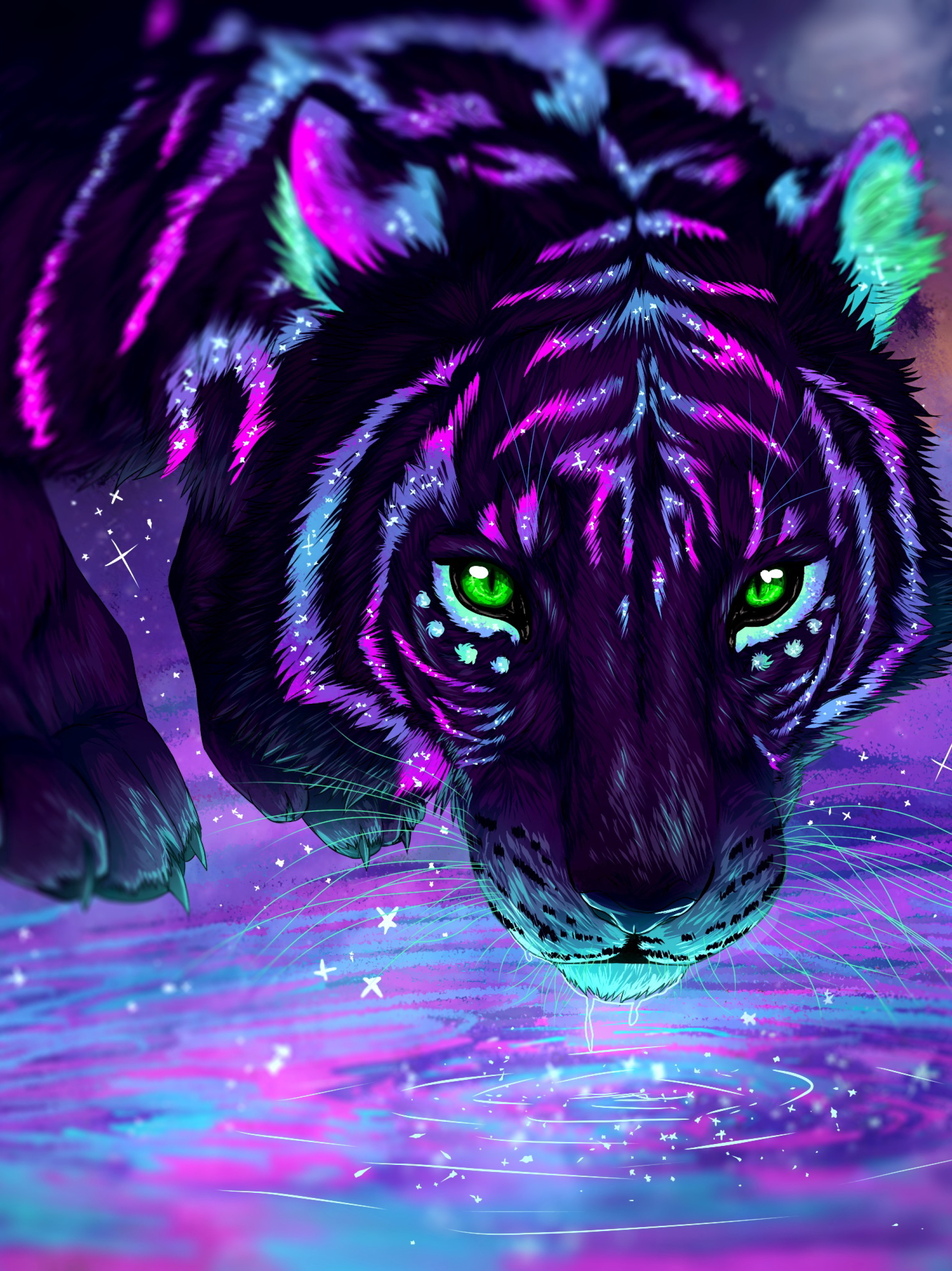 Аватарка на телефон 2024. Разноцветный тигр. Фиолетовый тигр. Неоновый тигр. Неоновый тигр арт.