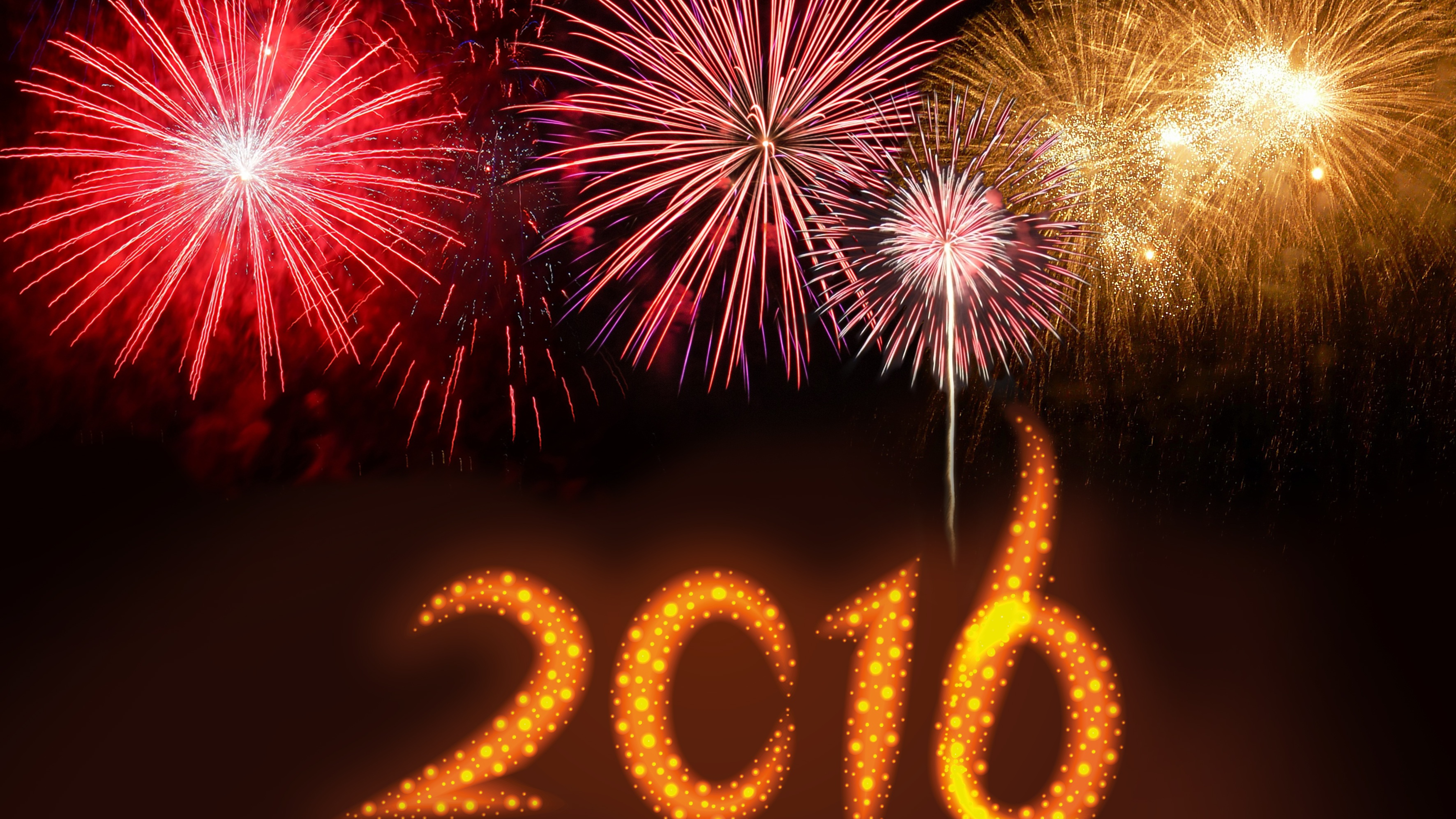 New Year, 2016, Fireworks, HD 4K Wallpaper
