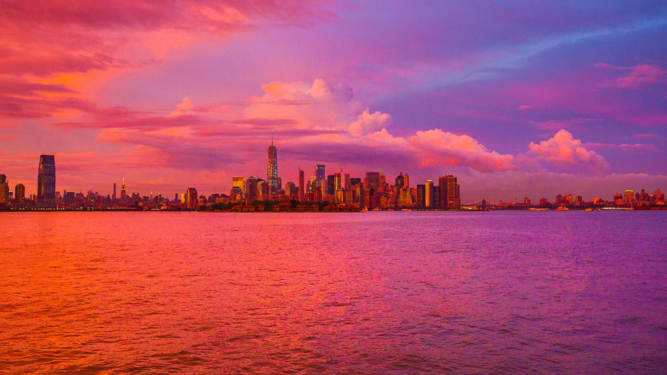New York City Cloudy Cityscape Sunset, HD 4K Wallpaper