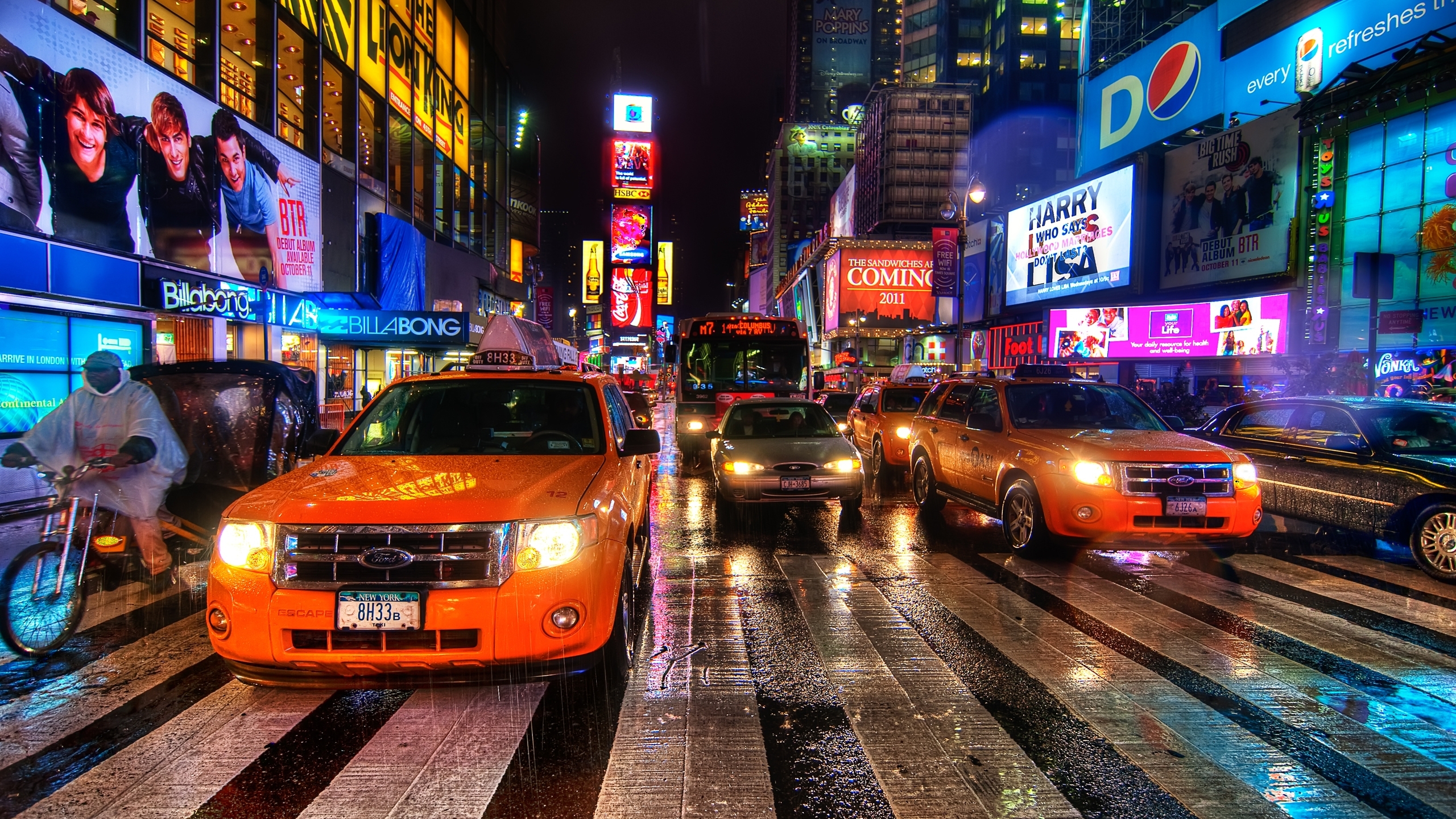 New York, Night, Taxi, Full HD 2K Wallpaper