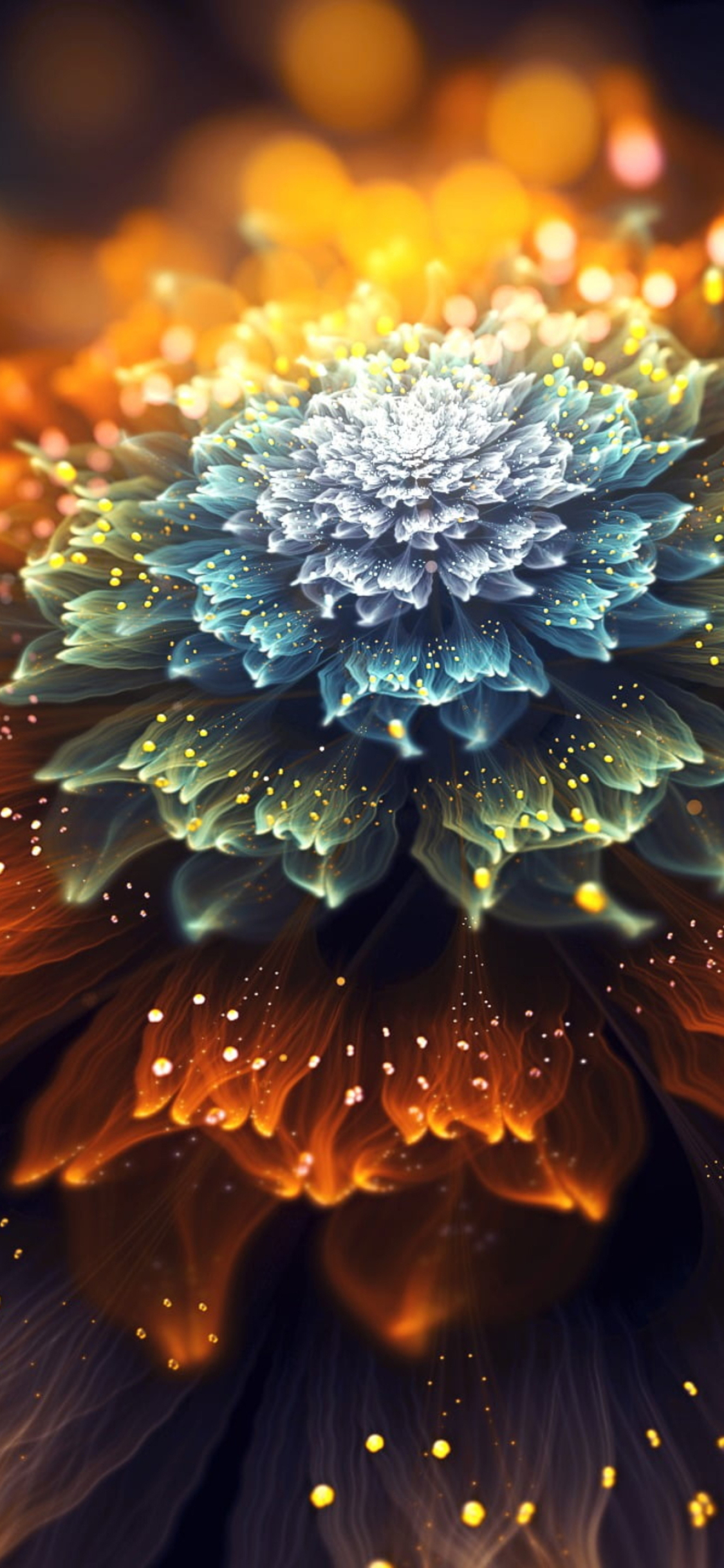 1125x2436 Orange And Blue Glowing Fractal Flowers Iphone Xsiphone 10