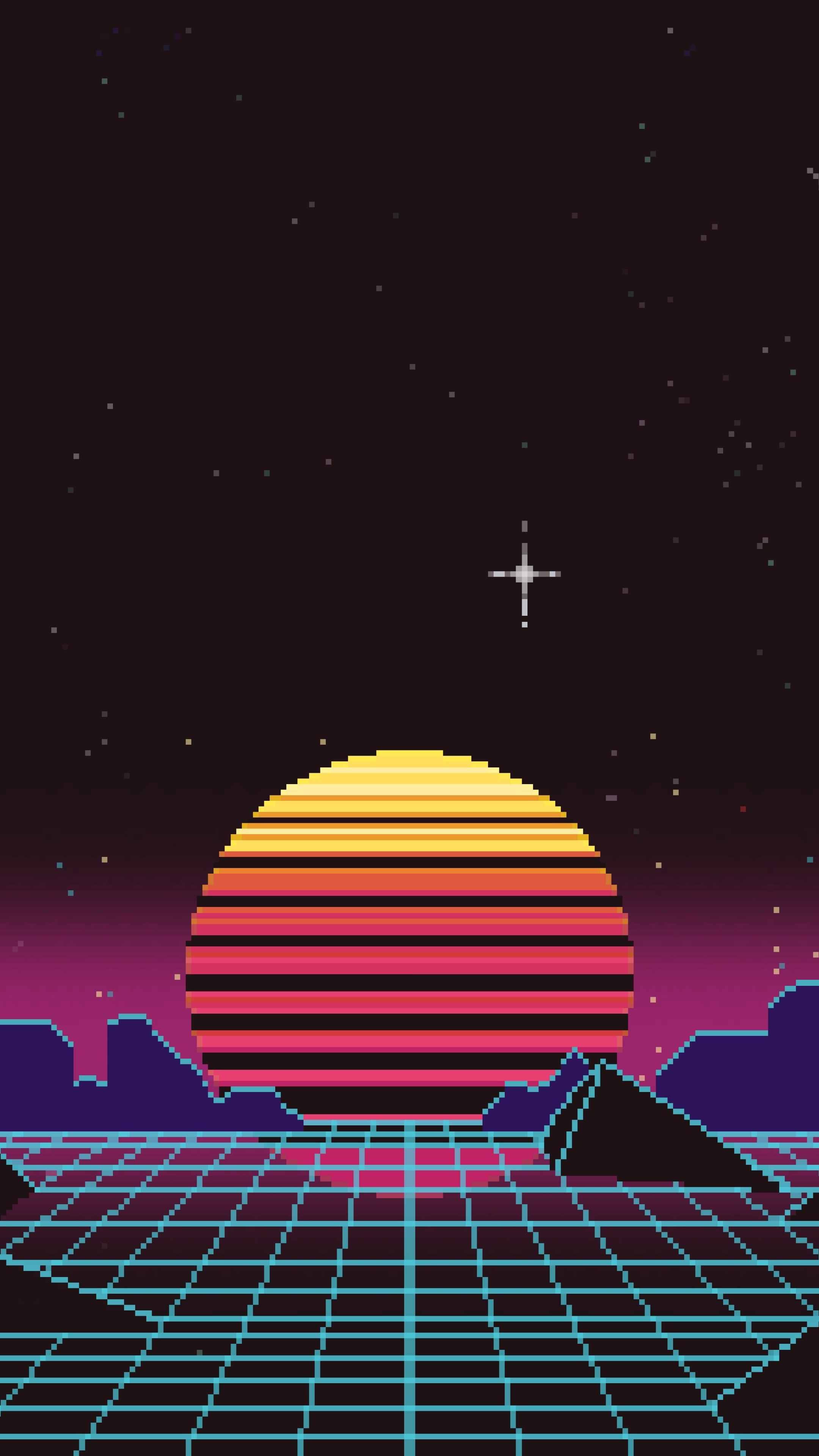 Outrun Pixel Sunset, HD 8K Wallpaper