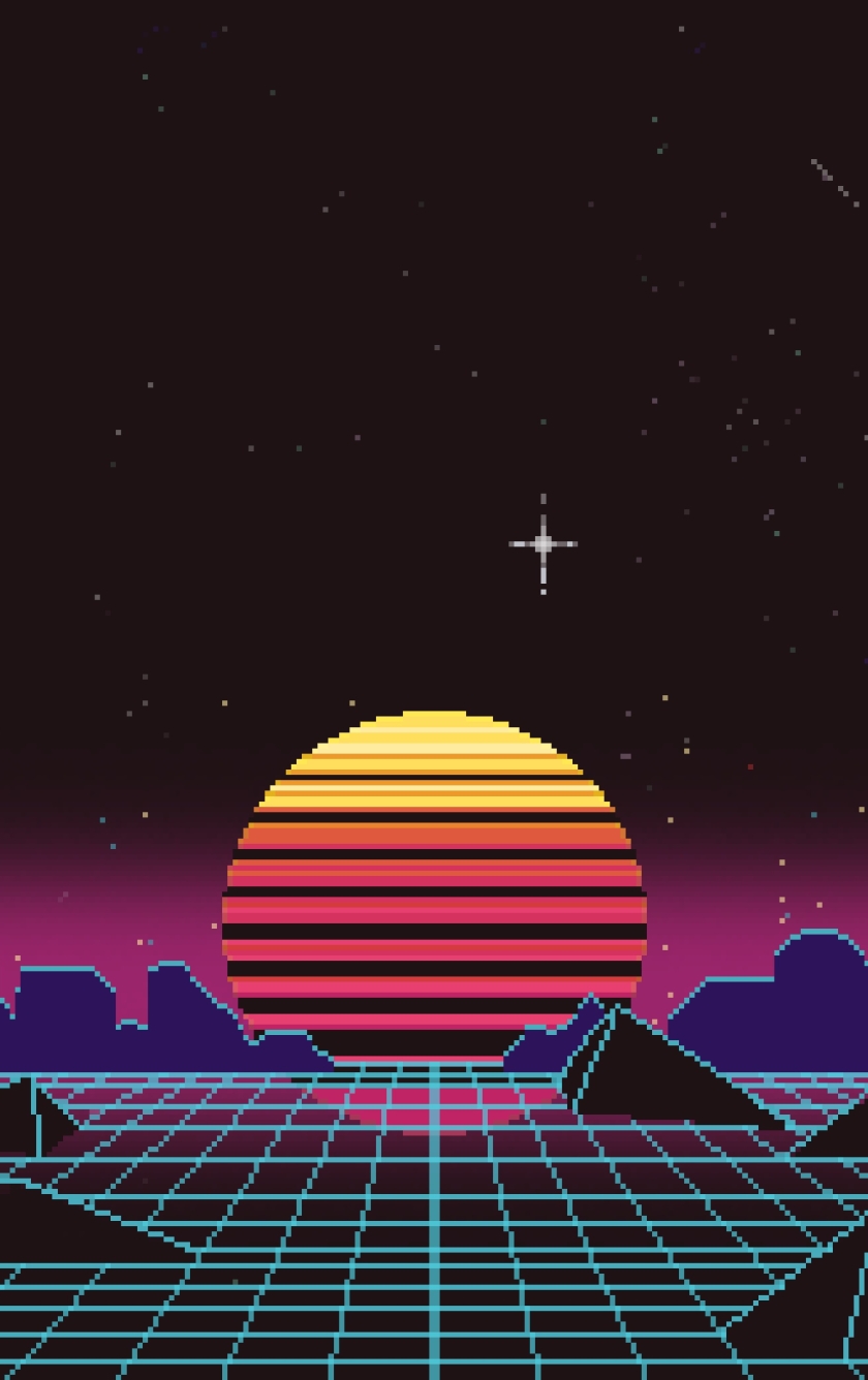 Outrun Pixel Sunset, HD 8K Wallpaper