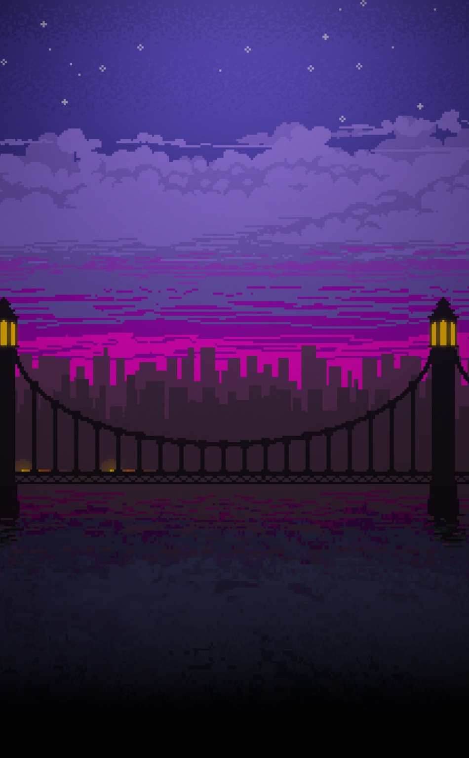 Pixel Art Bridge Night Full HD Wallpaper