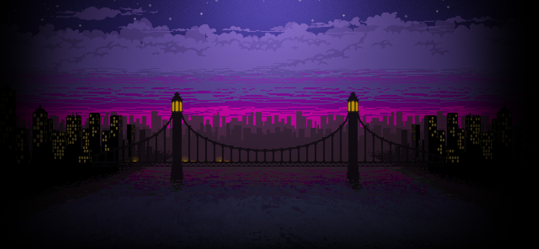 1792x828 Resolution Pixel Art Bridge Night 1792x828 Resolution