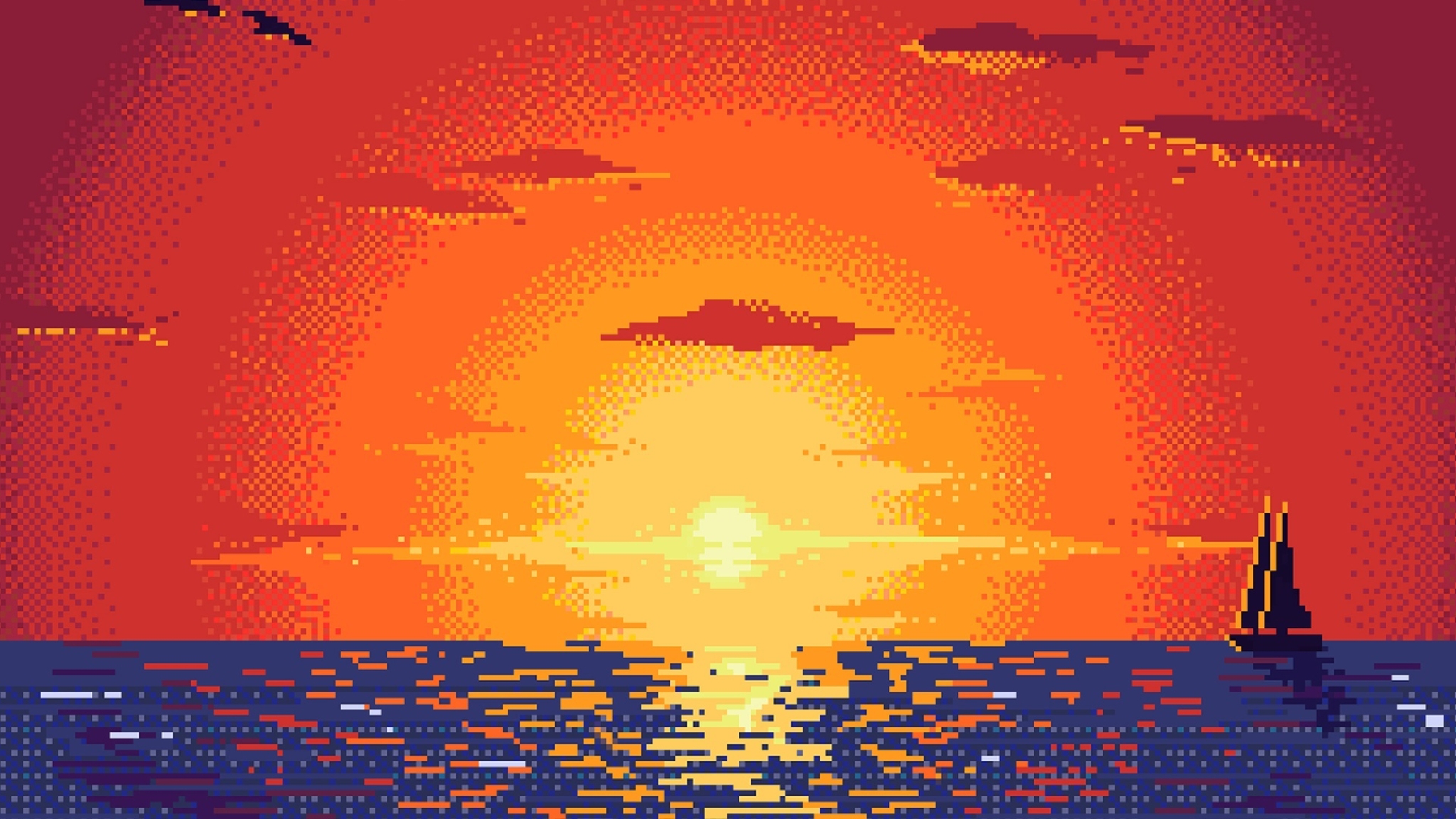 2048x1152 Pixel Sunset Digital Art 2048x1152 Resolution
