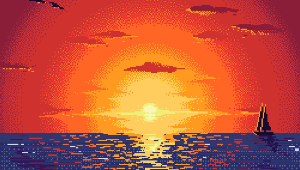 Pixel Sunset Digital Art, Full HD Wallpaper