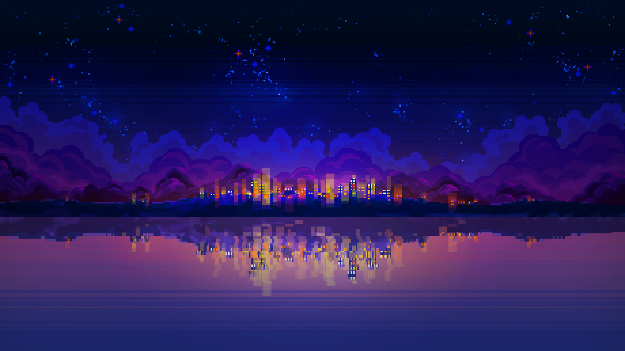 2048x1152 Resolution Pixelart Night Landscape 2048x1152 Resolution