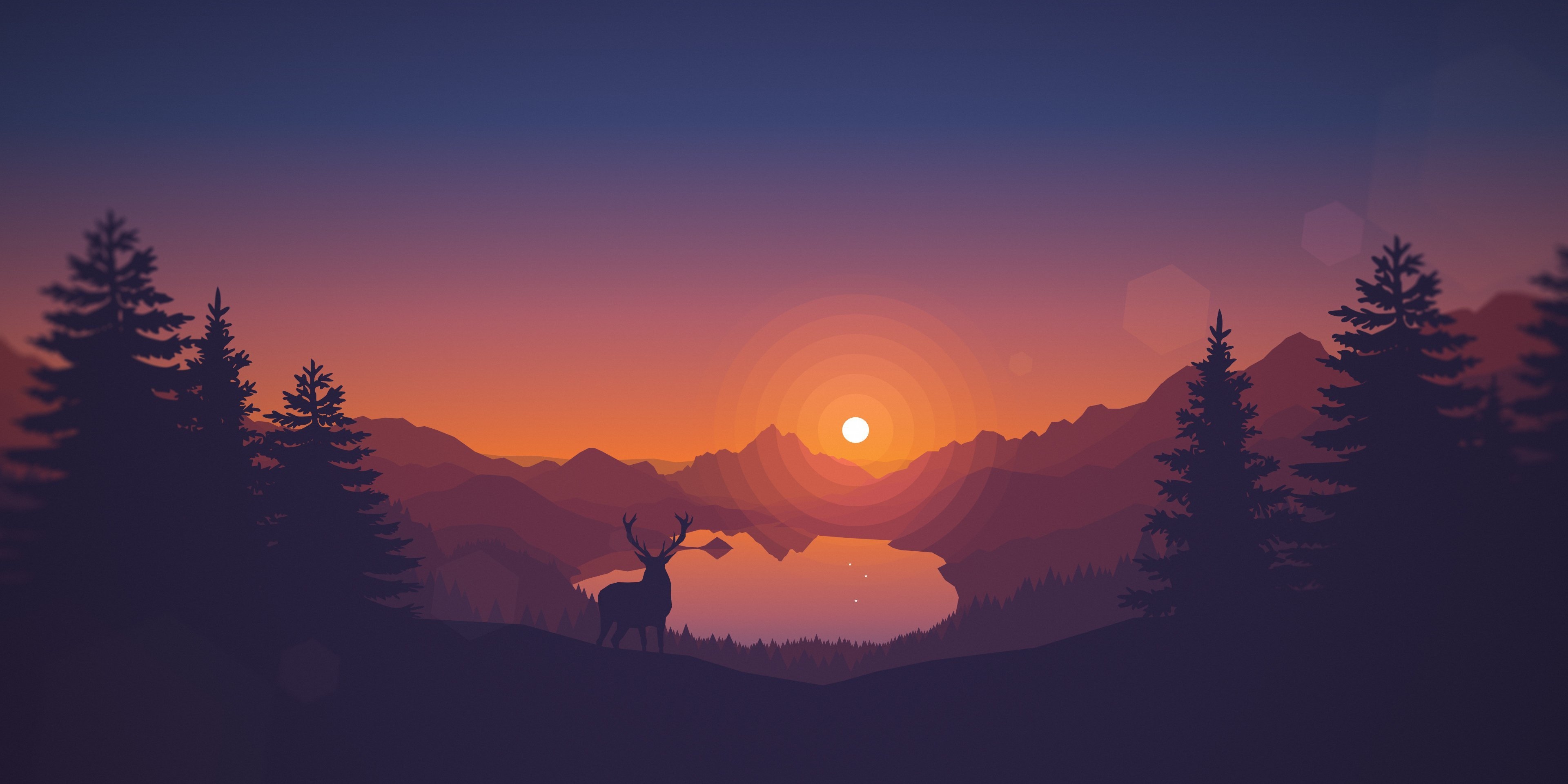 3840x1920 Poly Lakeside Minimal 3840x1920 Resolution Wallpaper, HD — free download